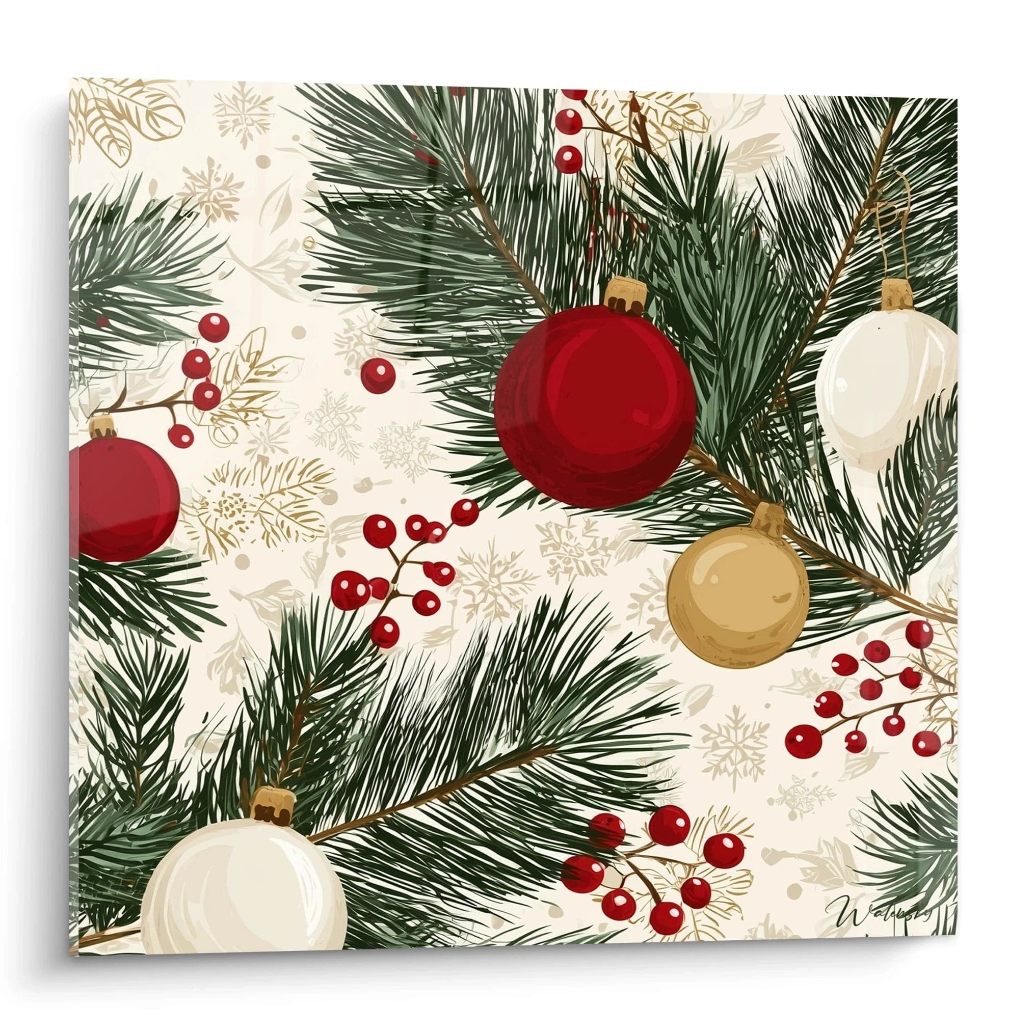 Tableau mural Noël boules de sapin avec branches de sapin et décorations festives