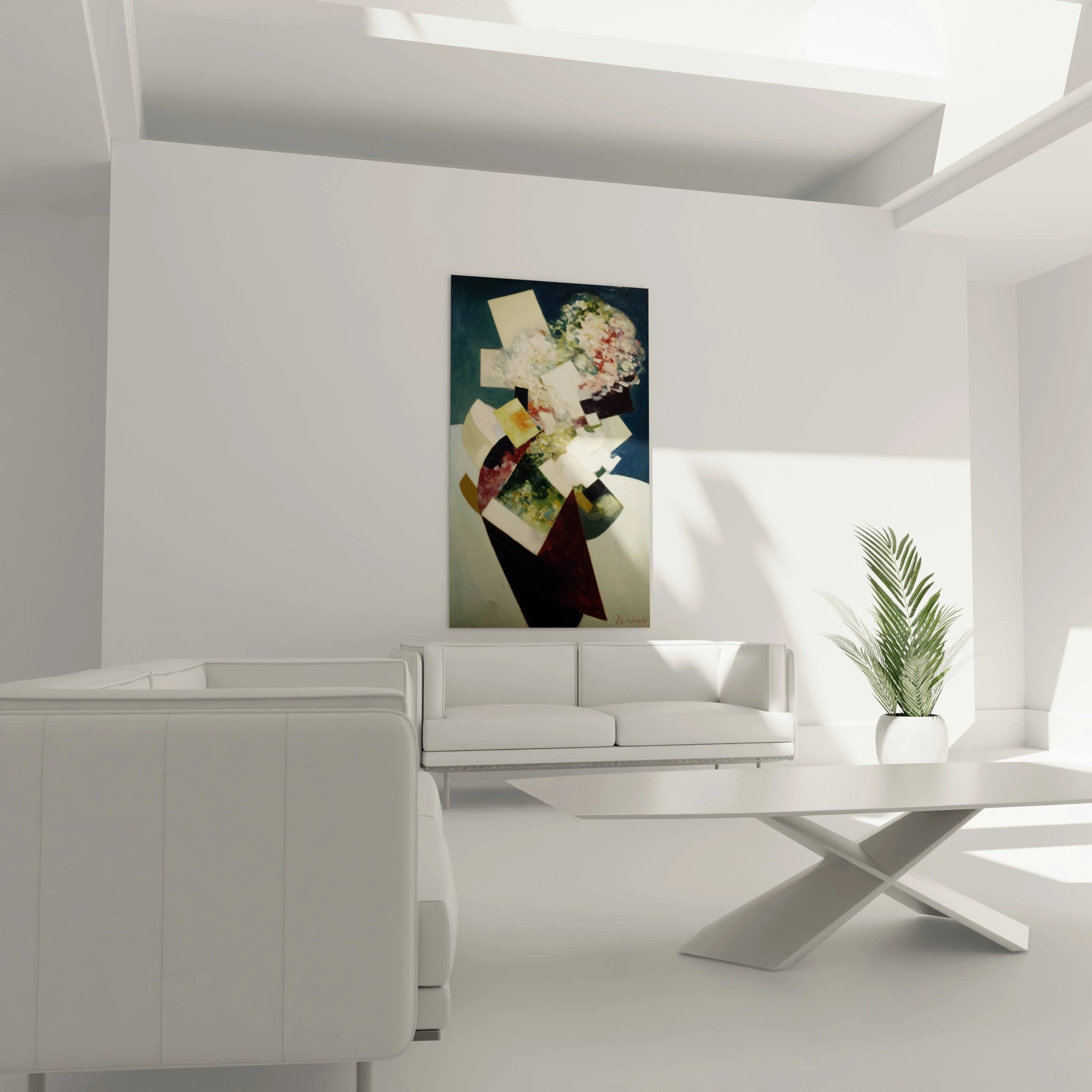 Tableau mural Walensky portrait coloré abstrait d un homme au style dadaïste avec fleurs décor moderne tableau dadaïsme bouquet