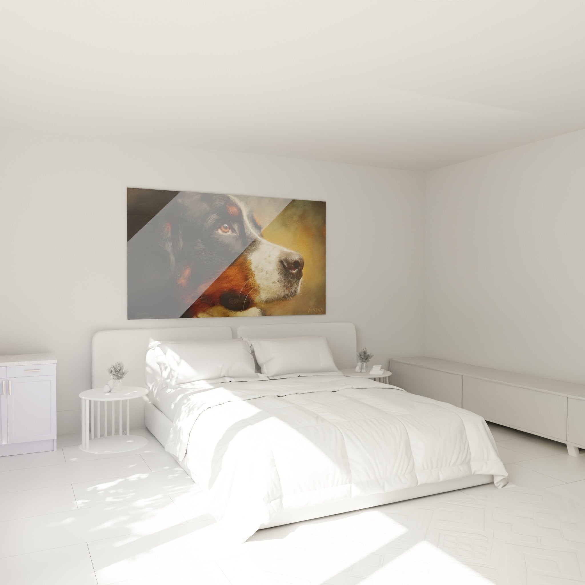 Bernese Mountain Dog Portrait Canvas Wall Art Warm Bedroom Decor