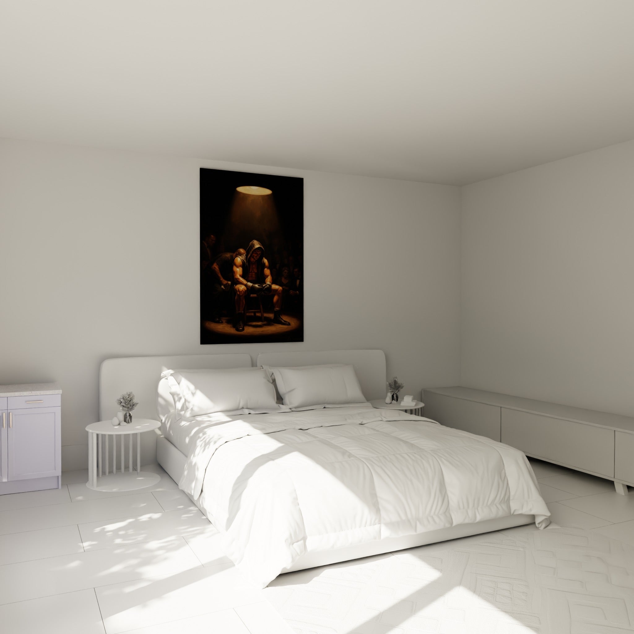 Tableau de boxe dans une chambre au style intense et masculin