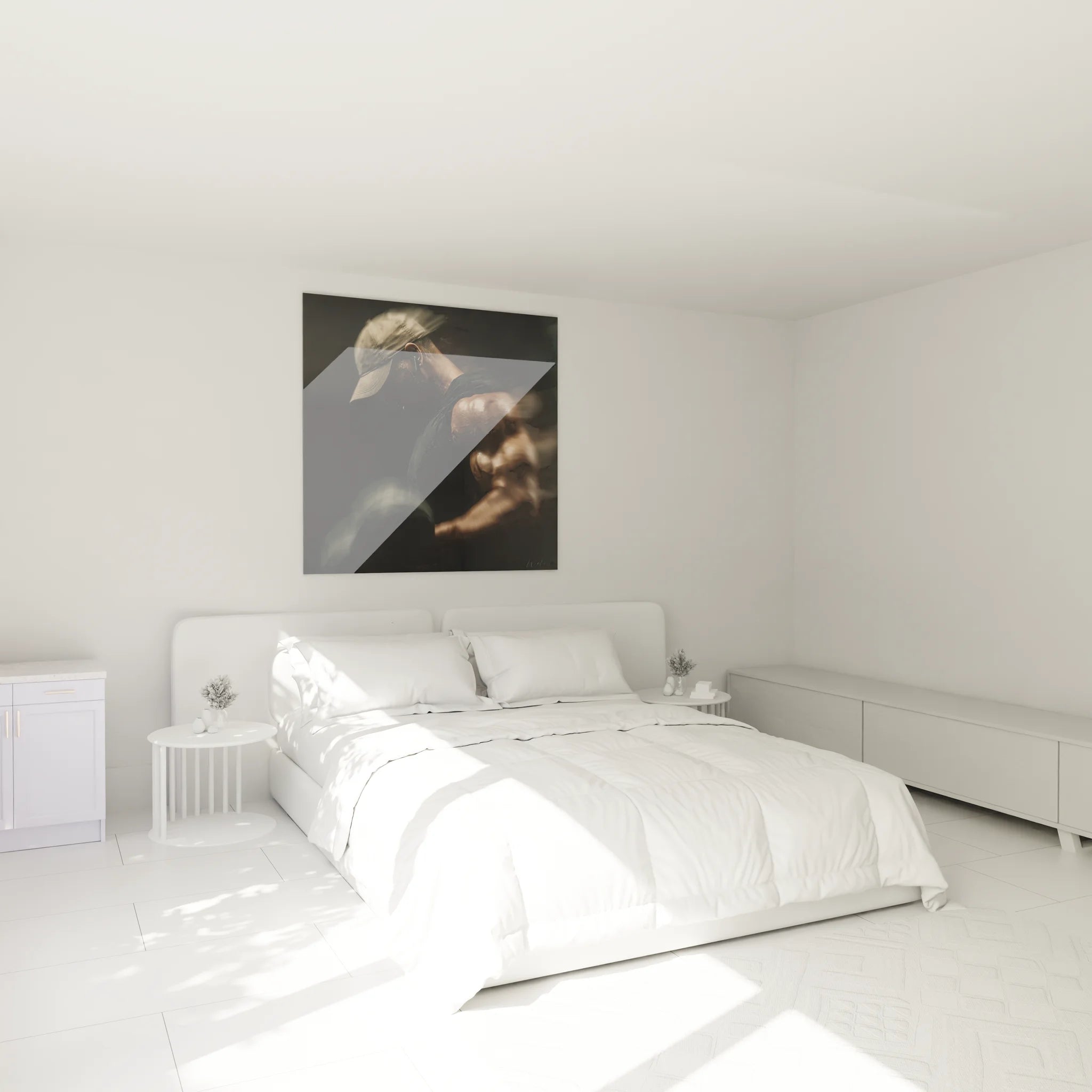 Tableau boxeur XXL noir et blanc dans chambre moderne, décoration murale sport élégante