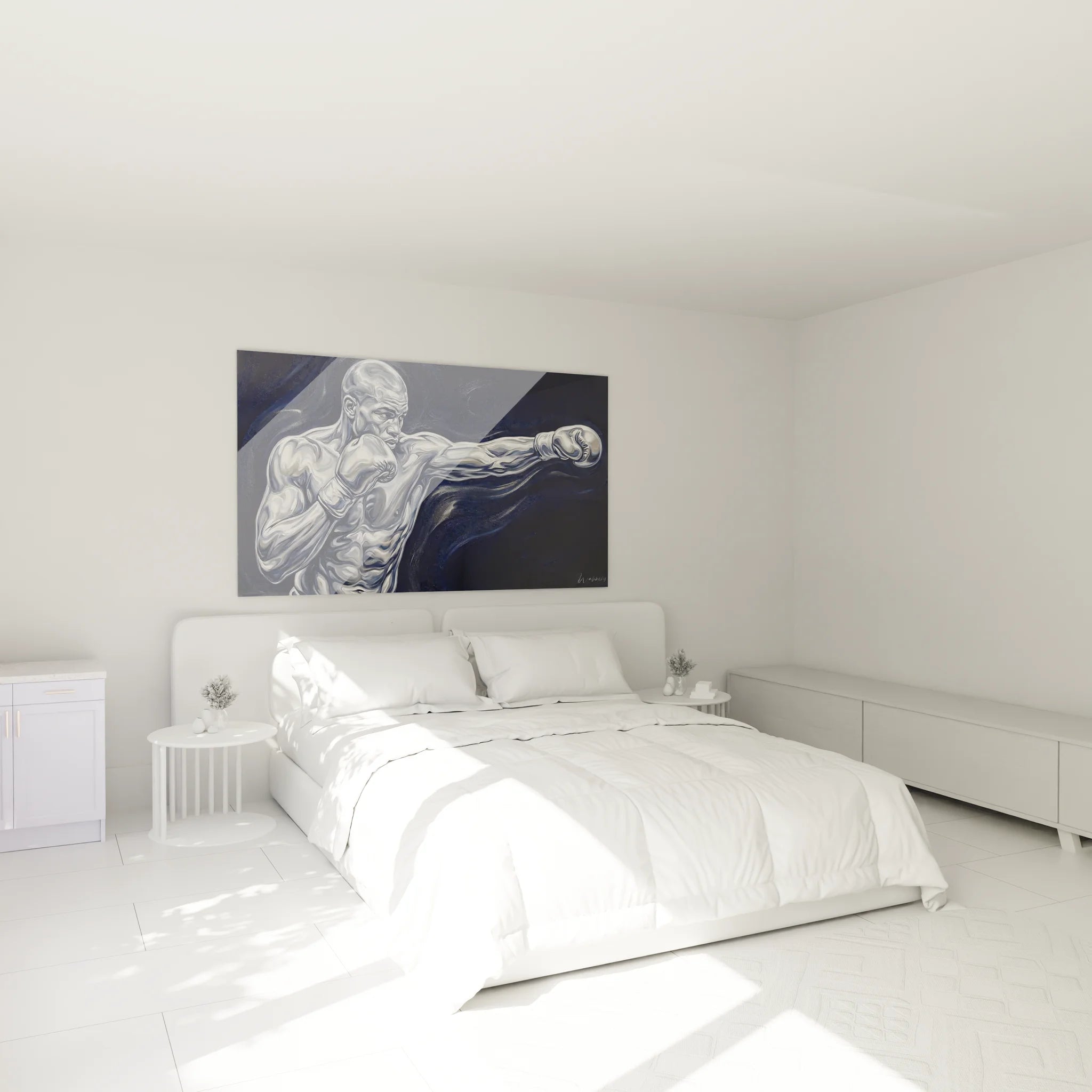 Tableau boxeur dans chambre moderne, décoration murale sport élégante et inspirante
