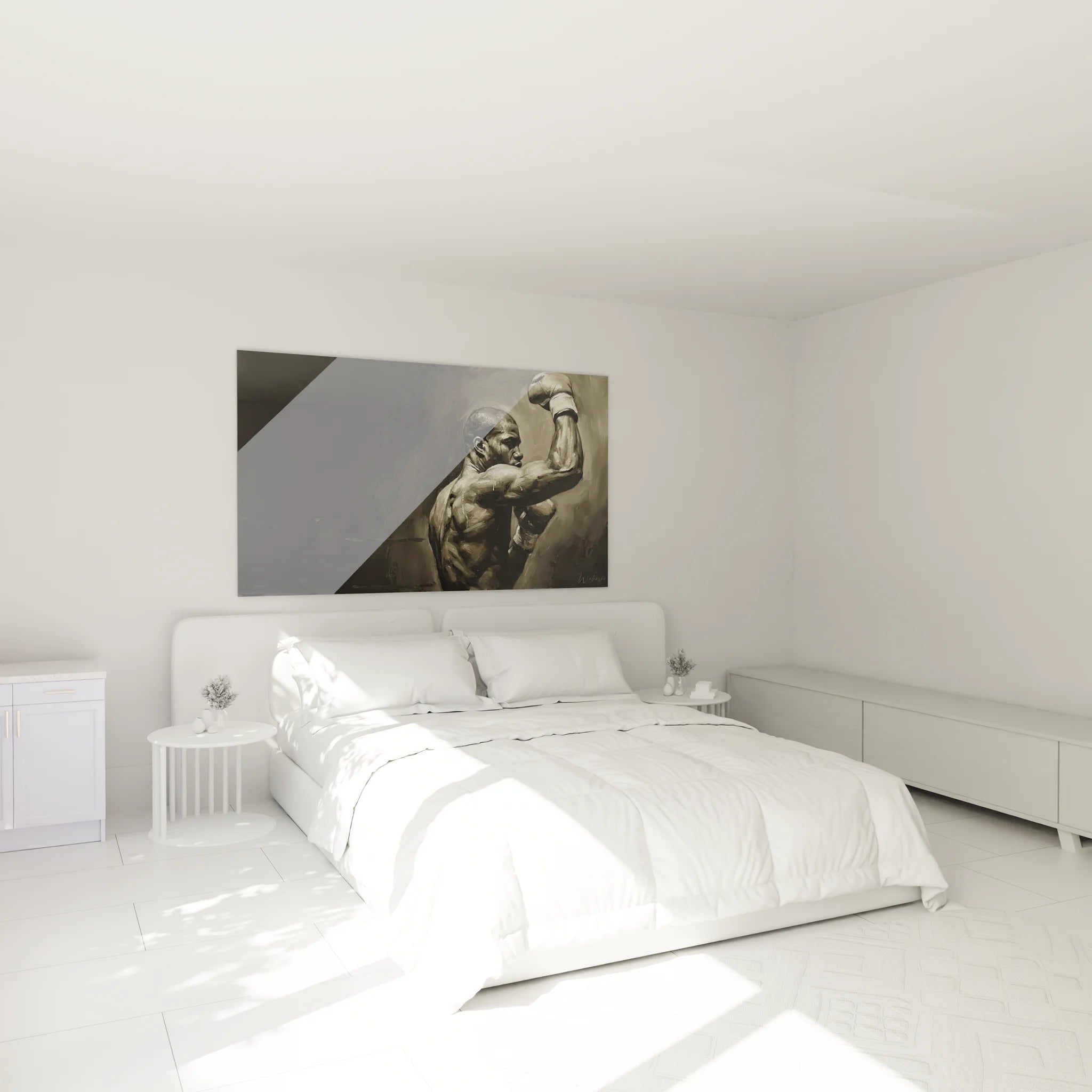 Tableau boxeur entrainement installé chambre décoration murale sport combat ambiance