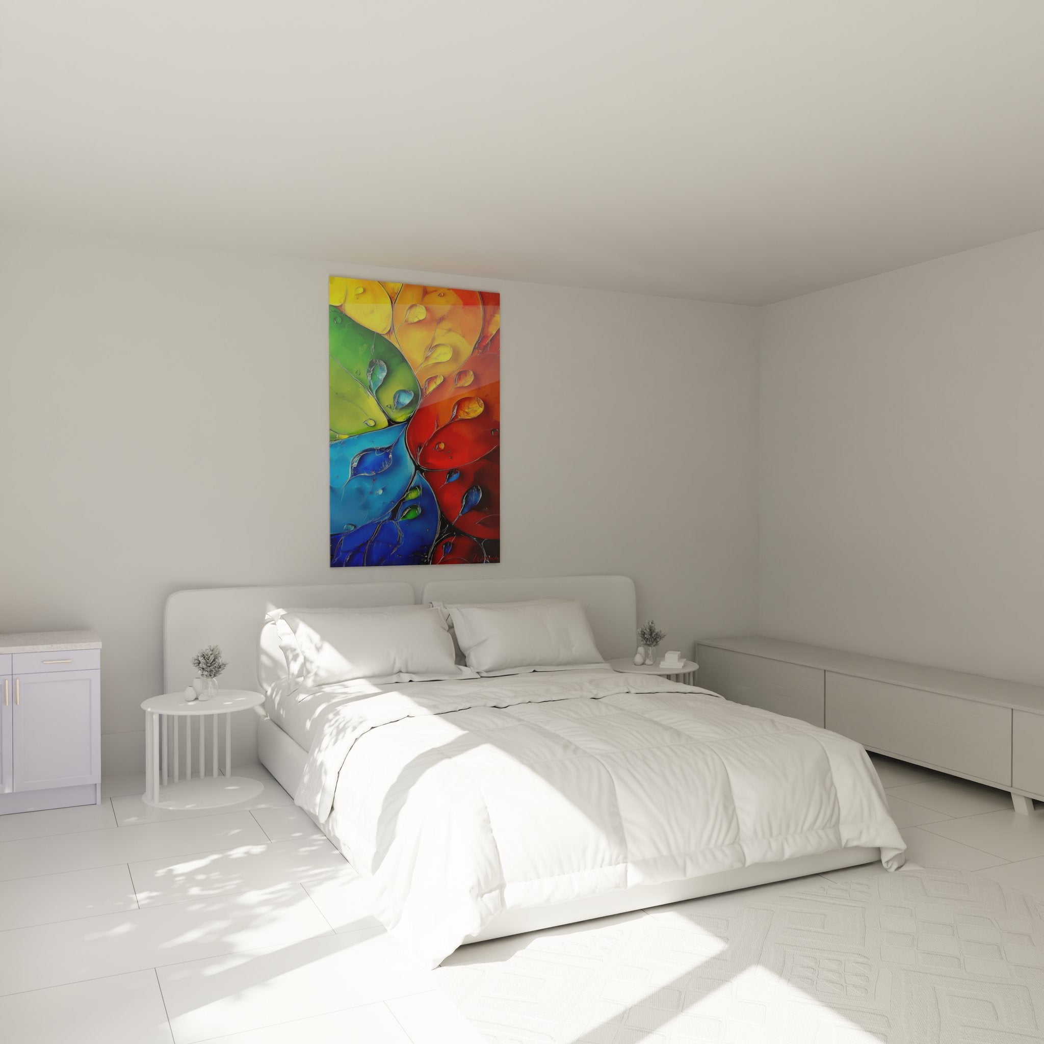 Tableau branches colorées multicolore décorant une chambre moderne avec art végétal contemporain