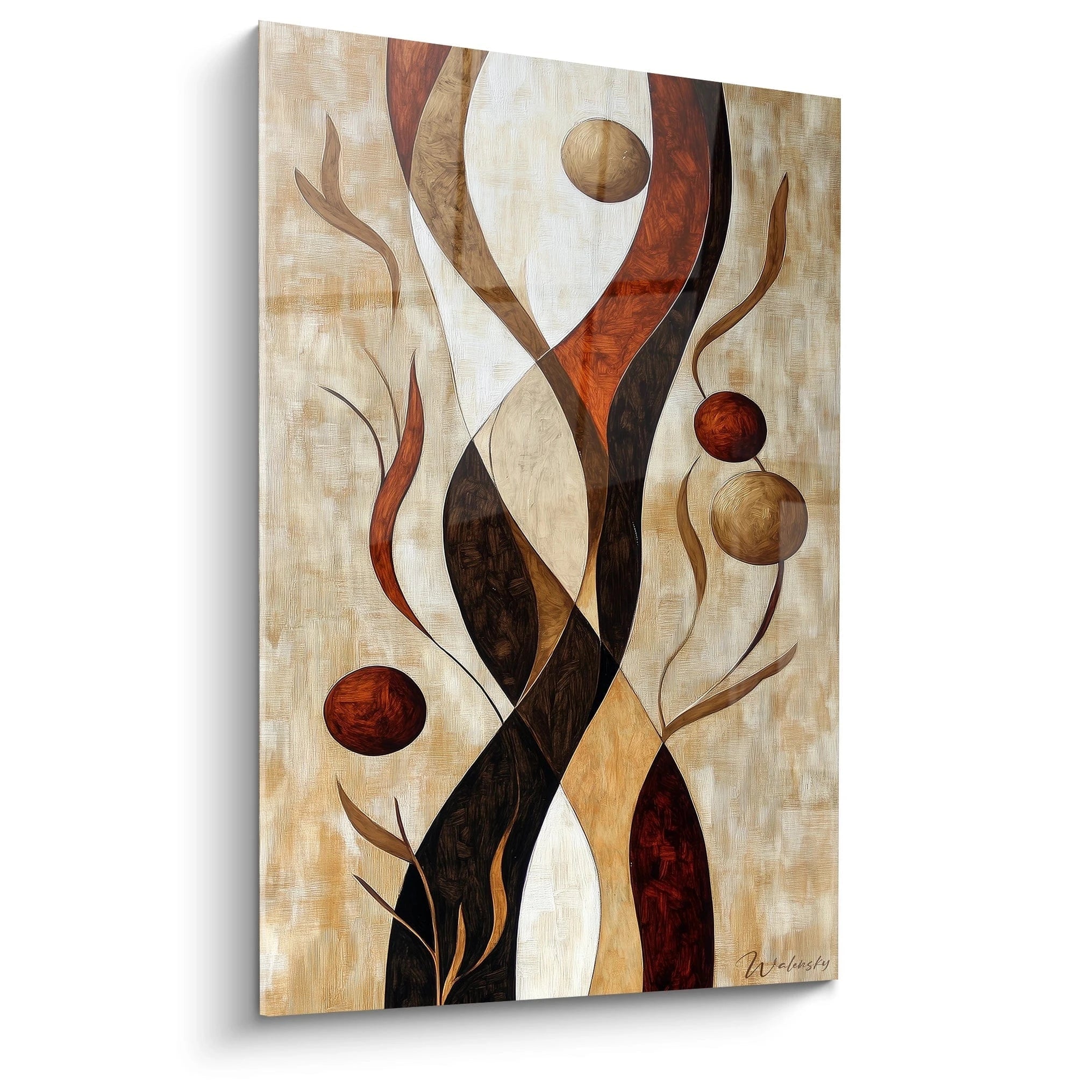 Tableau africain mural Walensky avec motifs abstraits en tons beiges, bruns et rouges