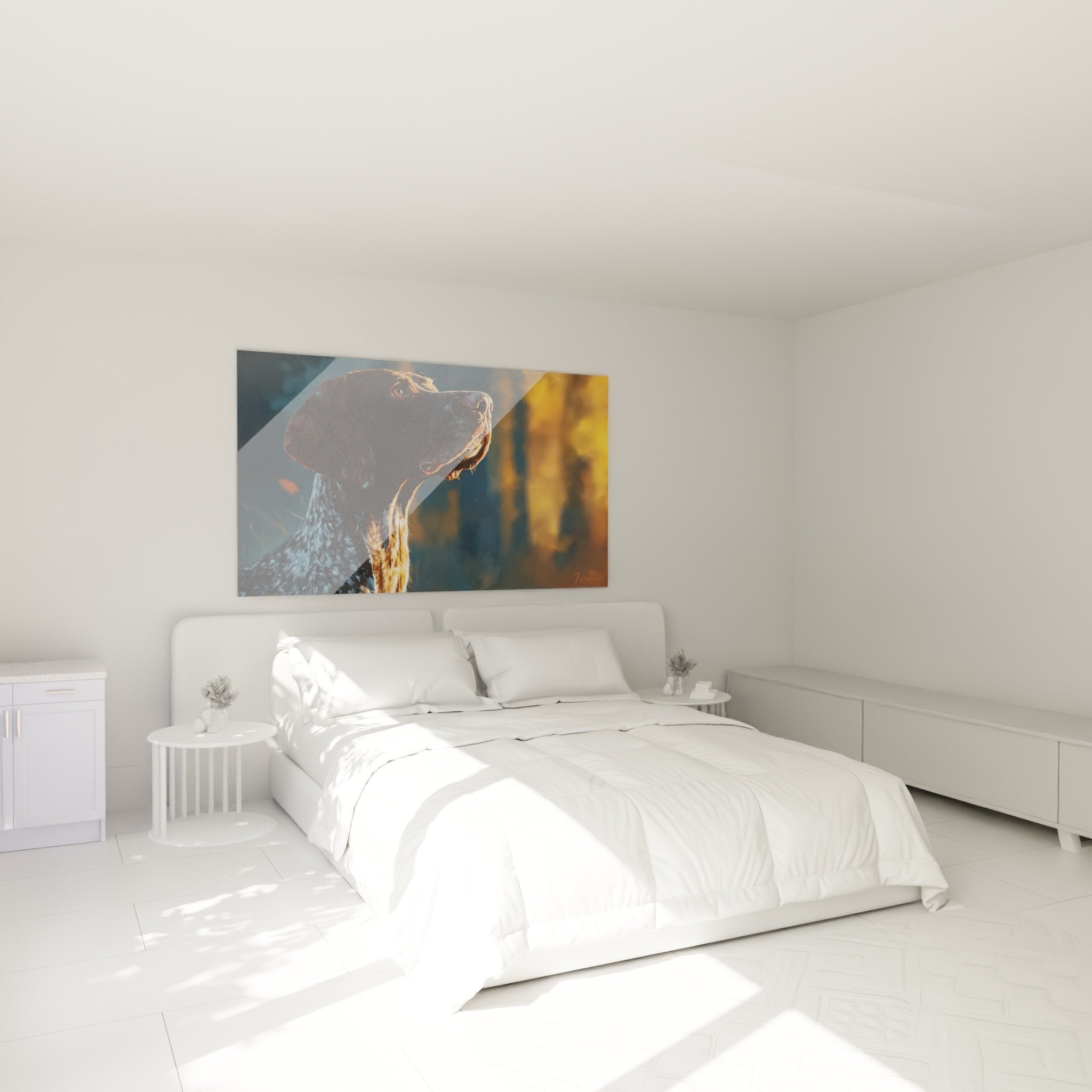 Tableau Braque Allemand profil contemplatif chambre décoration murale lumière cuivrée ambiance chaleureuse