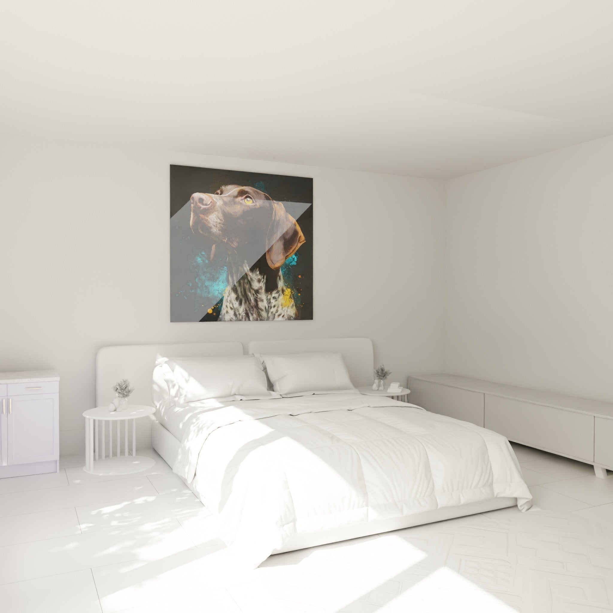 Tableau Braque Allemand portrait moderne chambre décoration murale chien yeux dorés