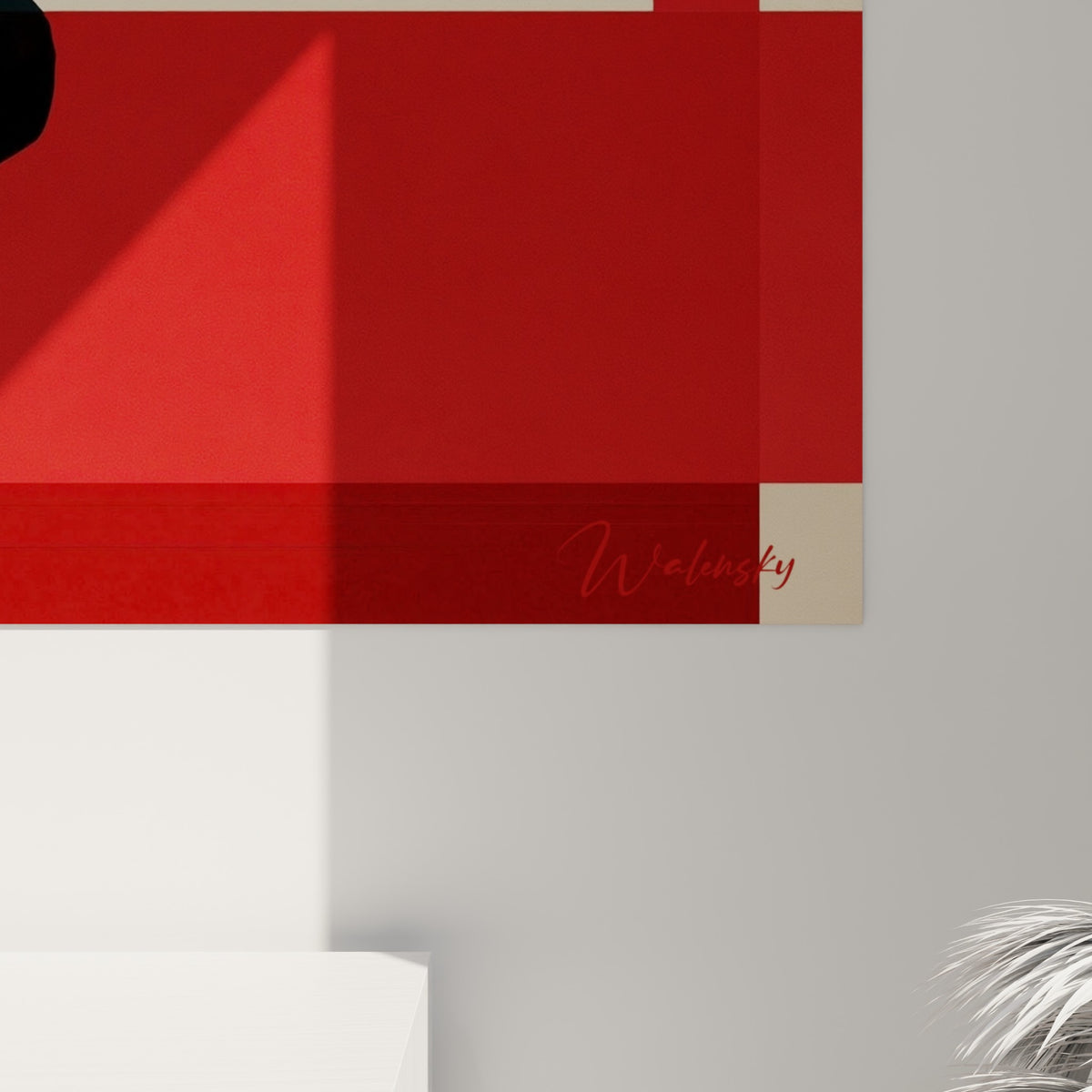 Détail du tableau breakdance montrant les blocs rouges et beiges texturés et le grain de l'impression