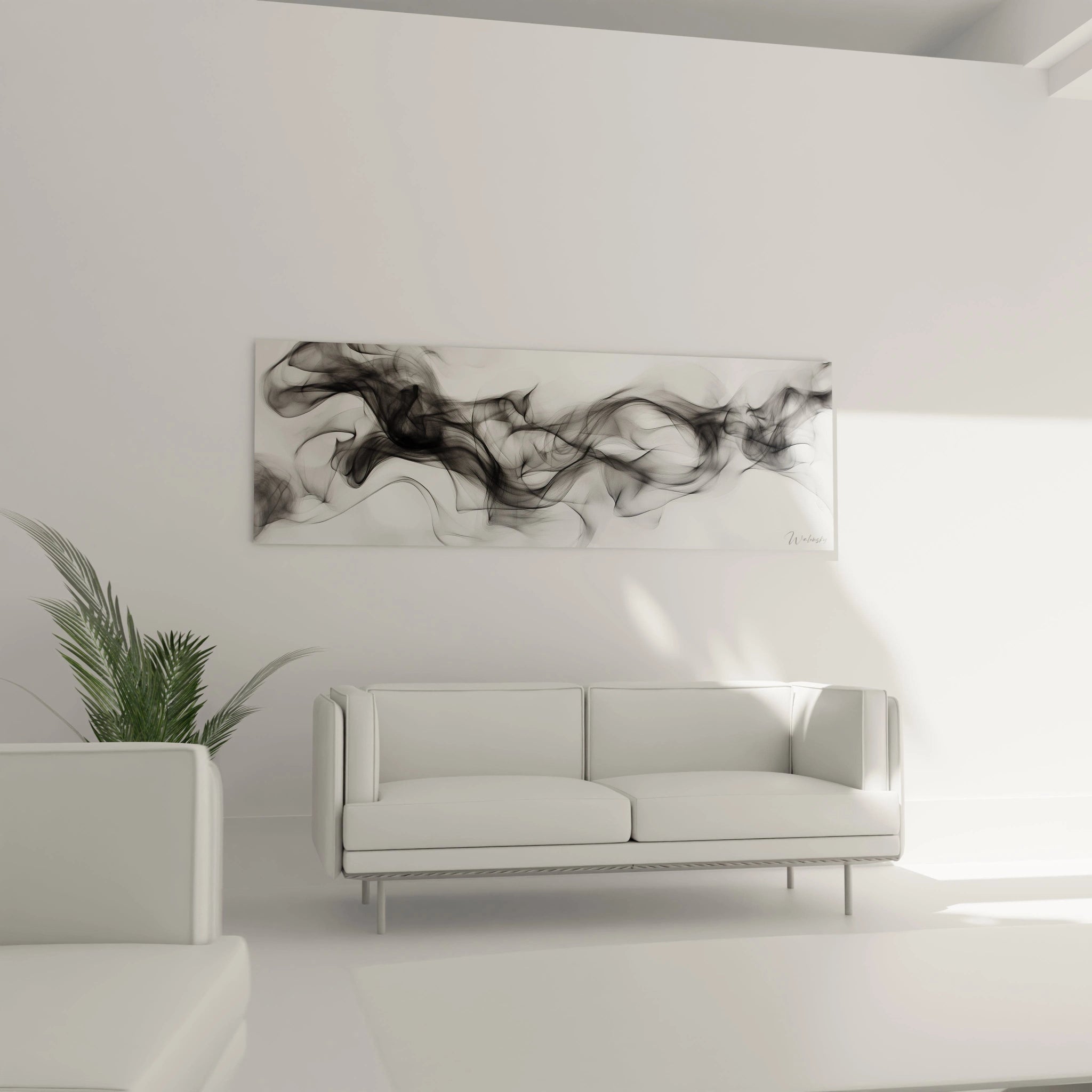 Tableau moderne abstrait de Walensky avec des formes et des lignes fluides en noir sur fond clair