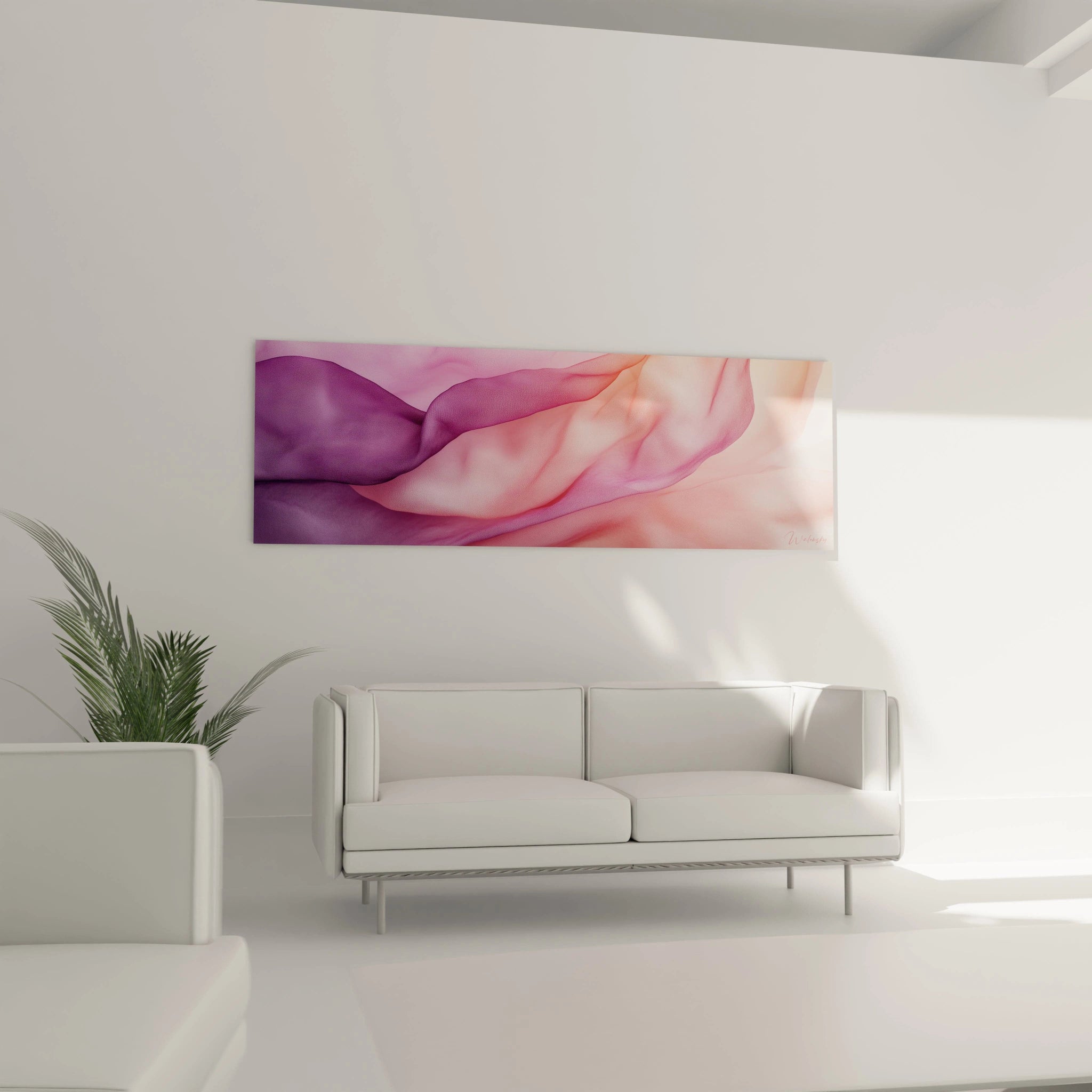 Tableau moderne abstrait de Walensky avec des nuances de violet et rose, parfait pour le décor contemporain