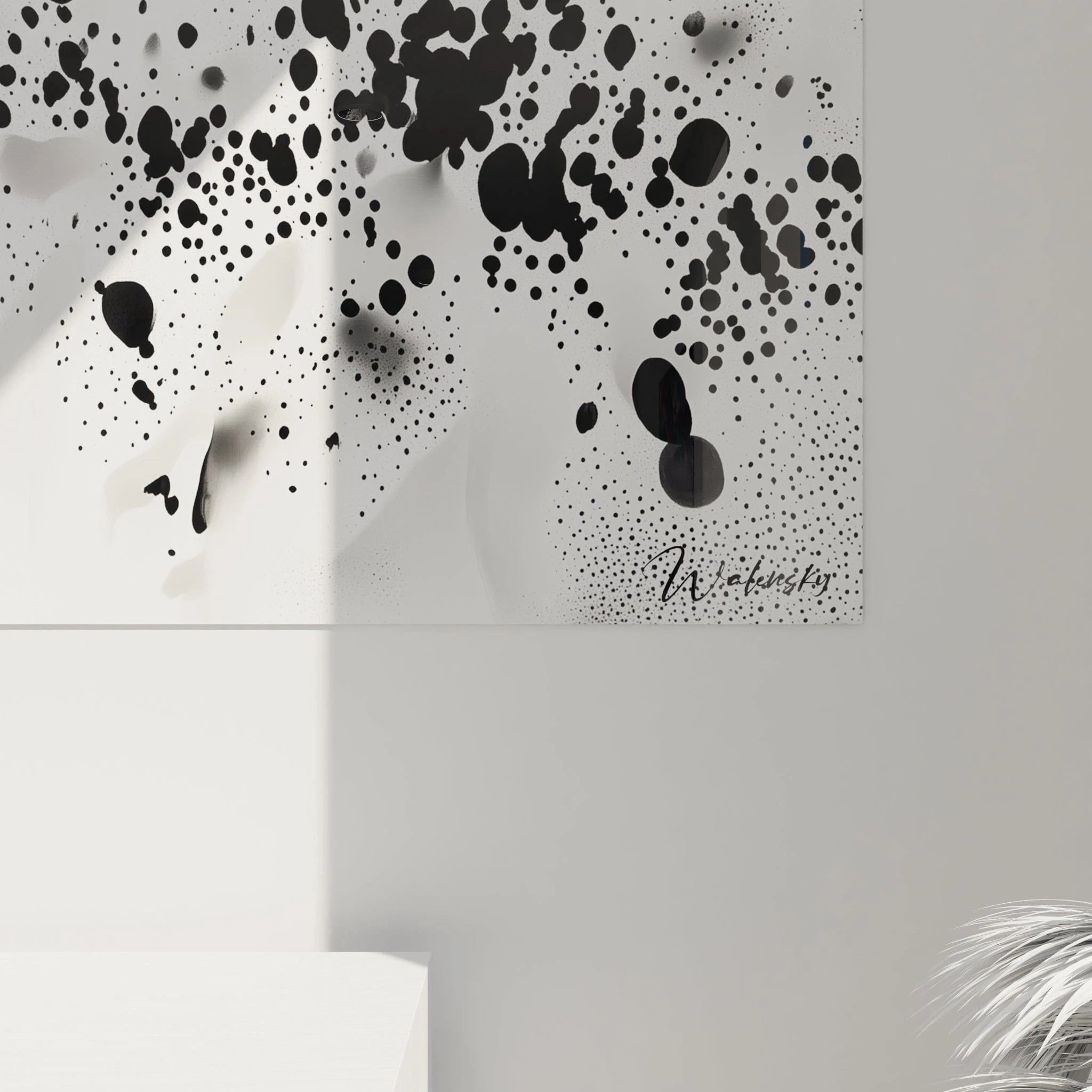 Tableau tacheté noir et blanc de Walensky avec des motifs modernes et abstraits pour décoration intérieure