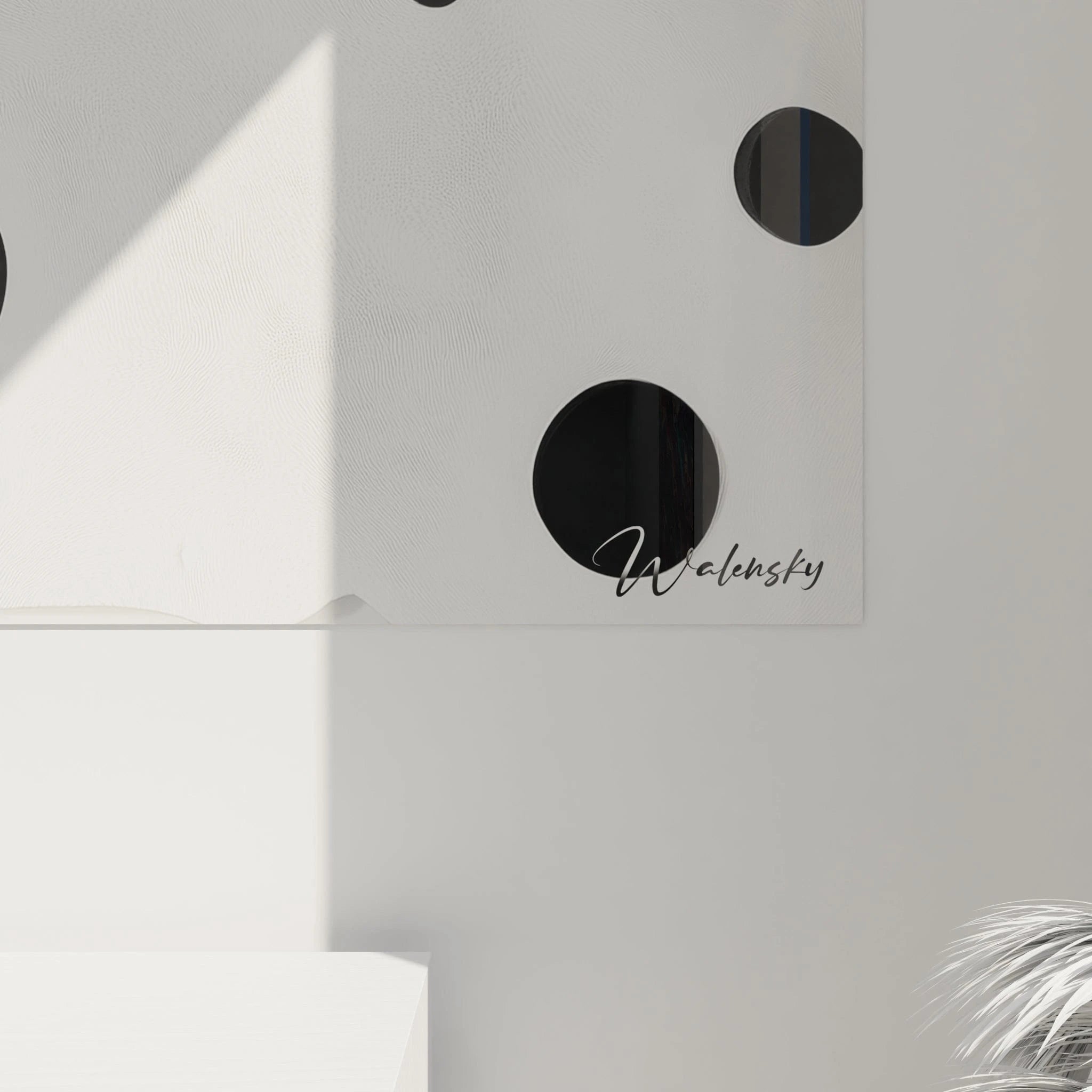 Speckled black and white wall art signed Walensky, adding a modern touch to your interior decoration