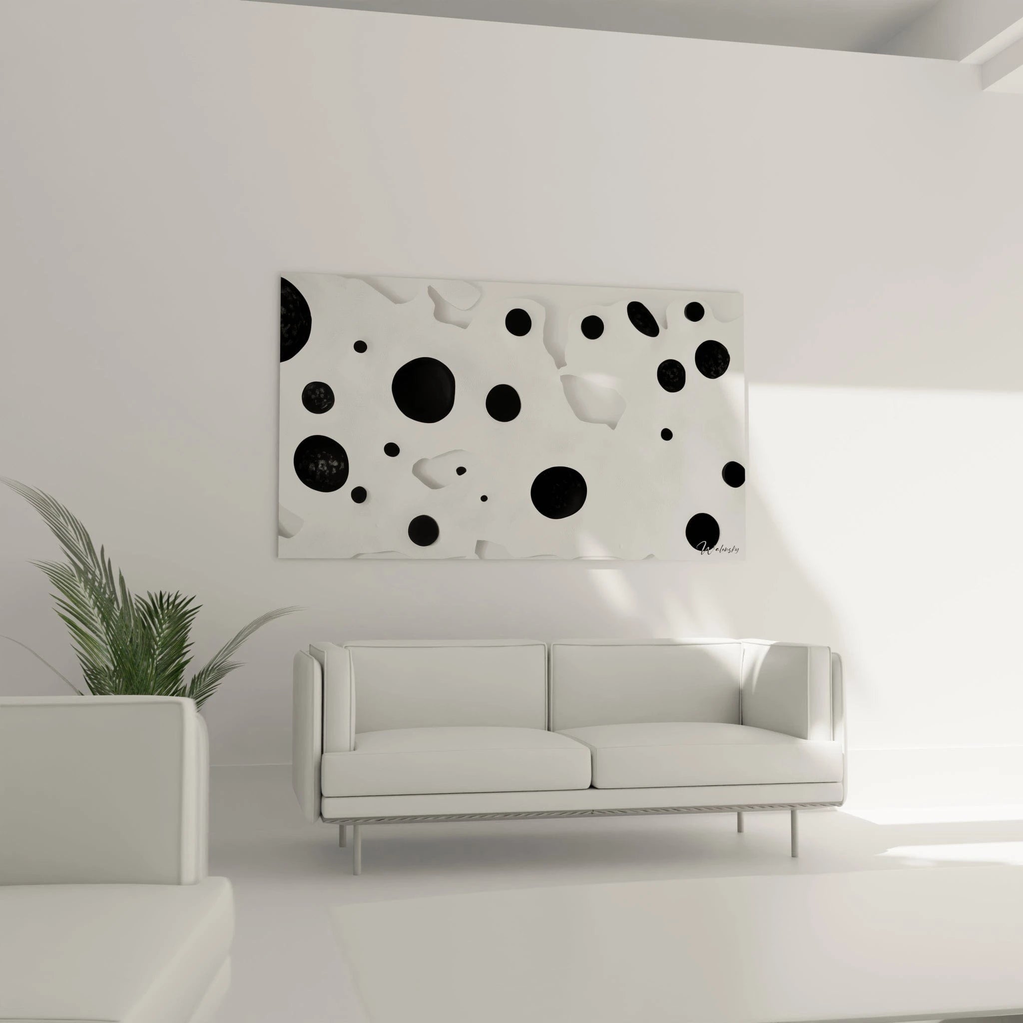 Walensky speckled black and white wall art, modern decor for minimalist living room