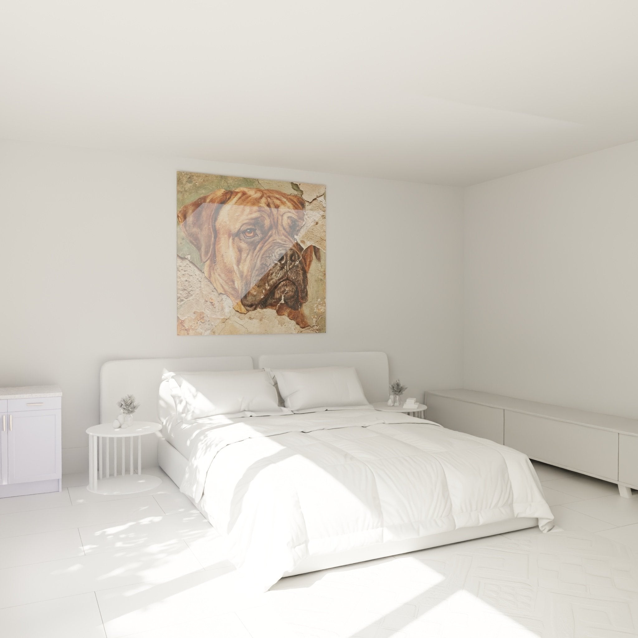 Tableau bullmastiff couleurs chaudes integre decoration chambre ambiance chaleureuse art animalier