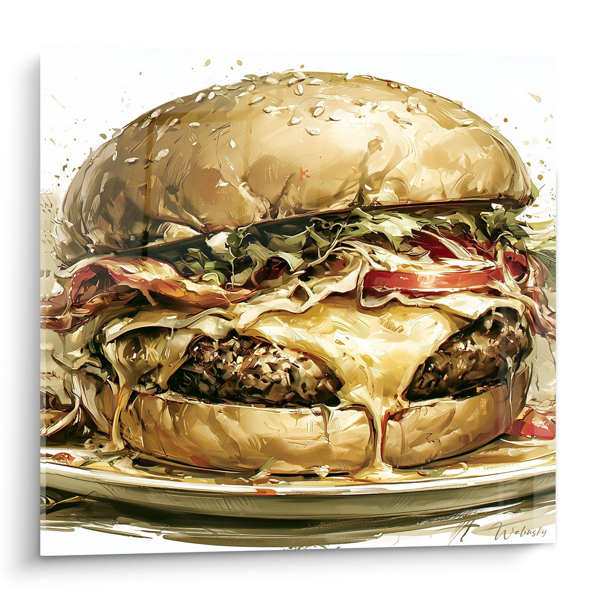 Goldenes Burger-Gemälde mit Käse – Küchen-Dekoration