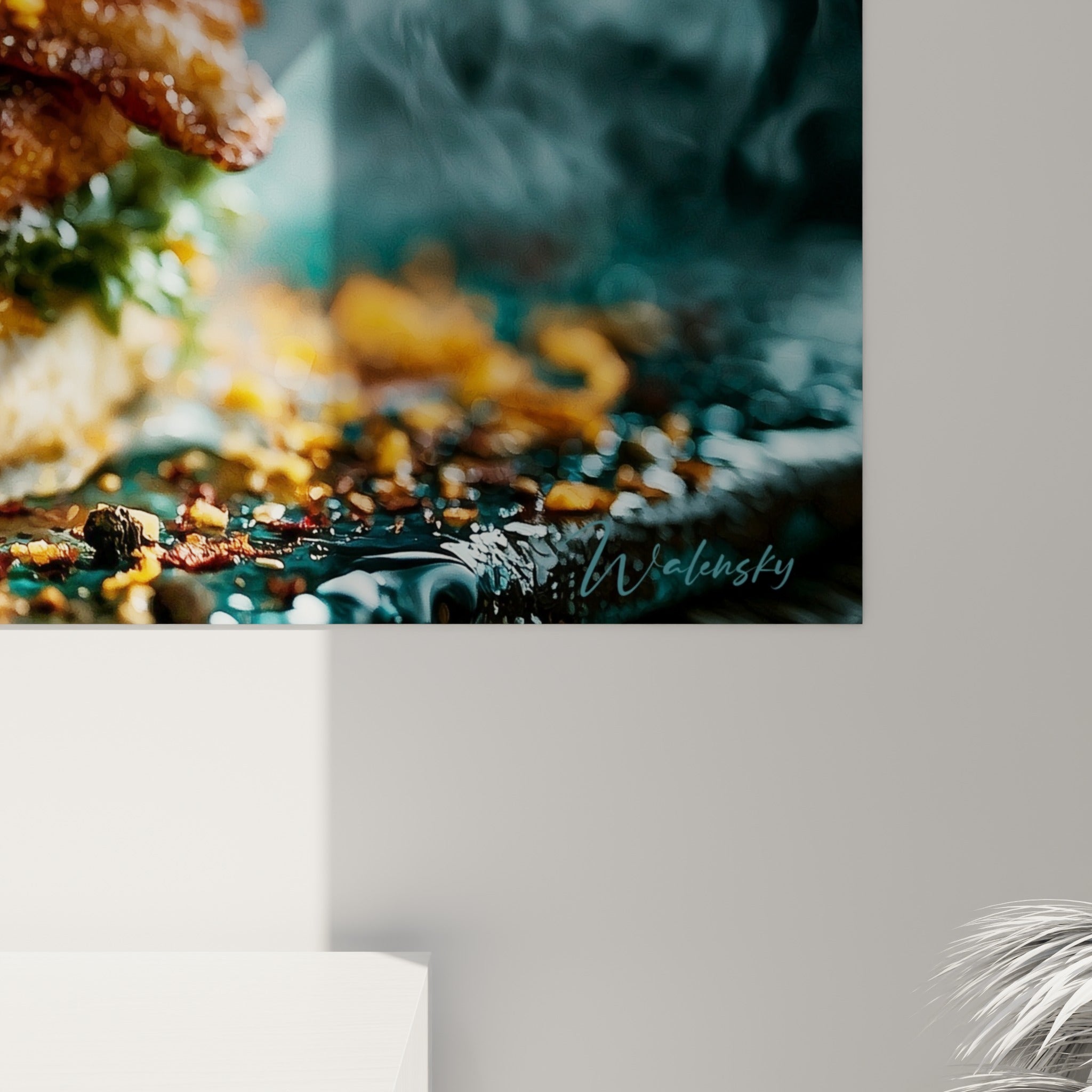Grain du pain sésame et coulures de fromage doré visibles de près sur la toile imprimée