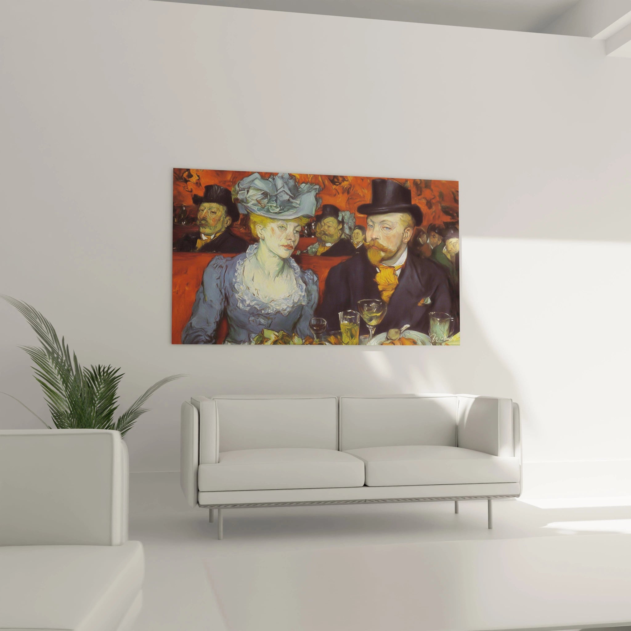 Walensky tableau mural scène de cabaret avec couple et verres tableau cabaret parisienne post impressionniste