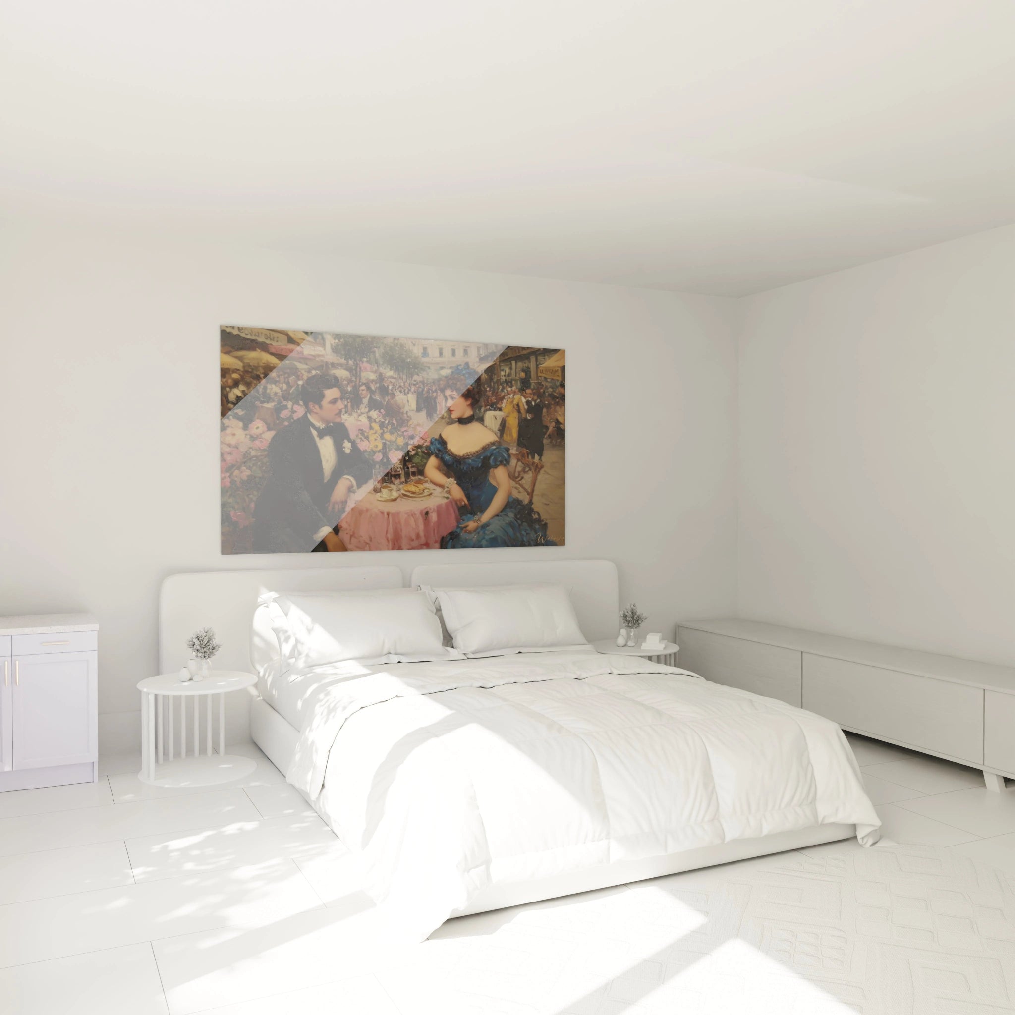 Tableau mural Walensky mettant en scene un diner en terrasse tableau café parisien classique au dessus du lit