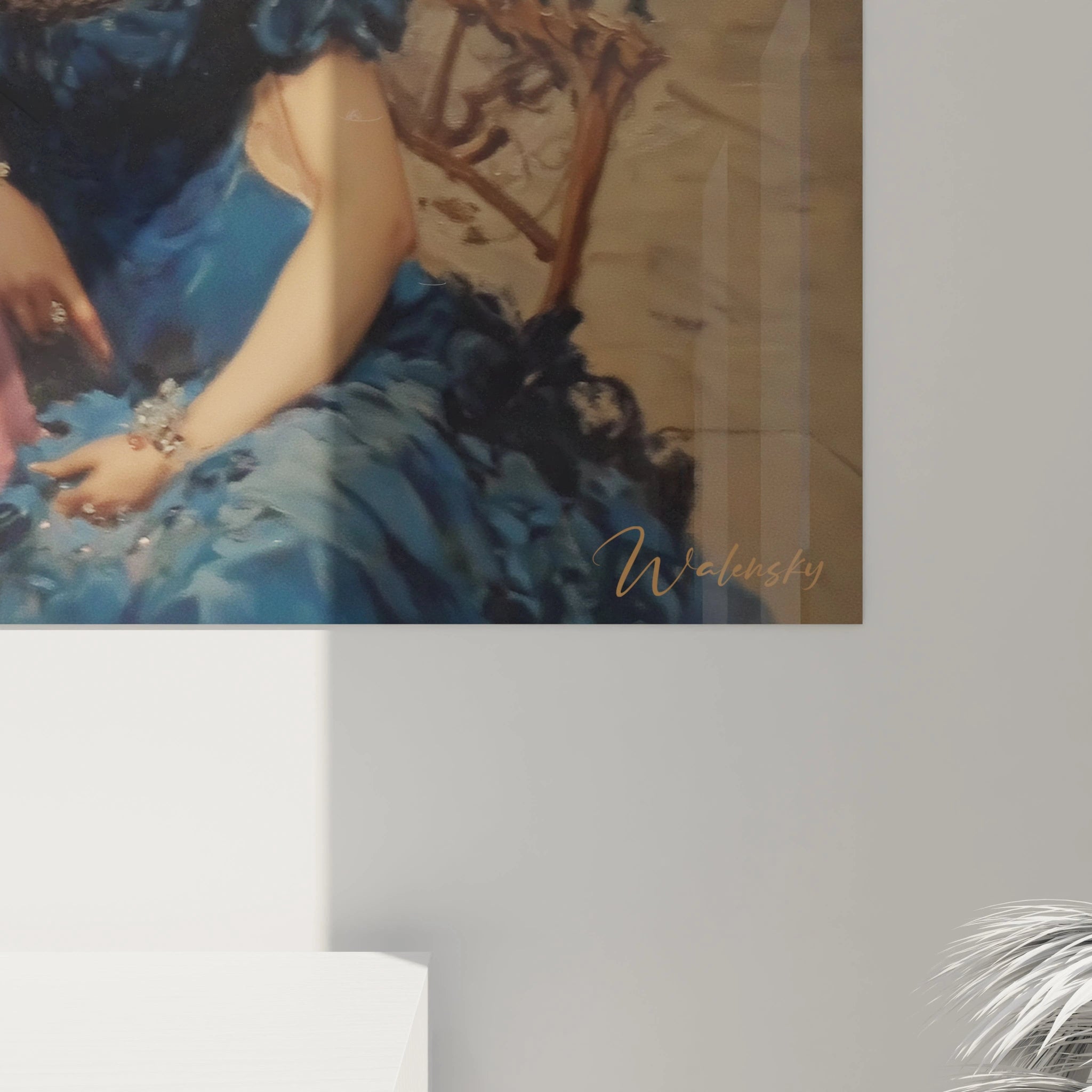 Tableau mural Walensky montrant une femme en robe bleue assise cadre mural moderne et élégante tableau café parisien classique