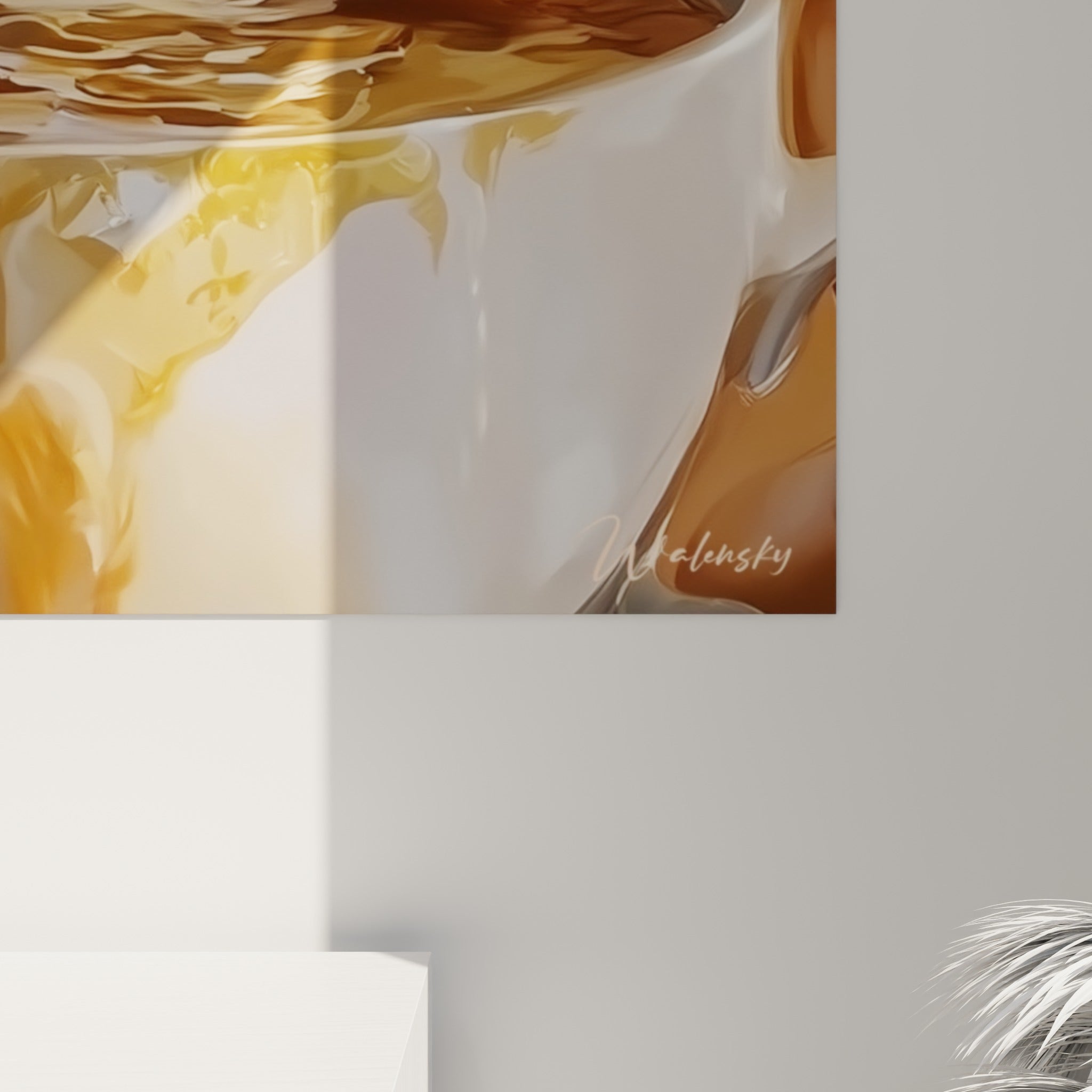 Empâtements dorés et coulures brunes se mêlant aux mèches de cheveux, matière lisse et intense de ce tableau café