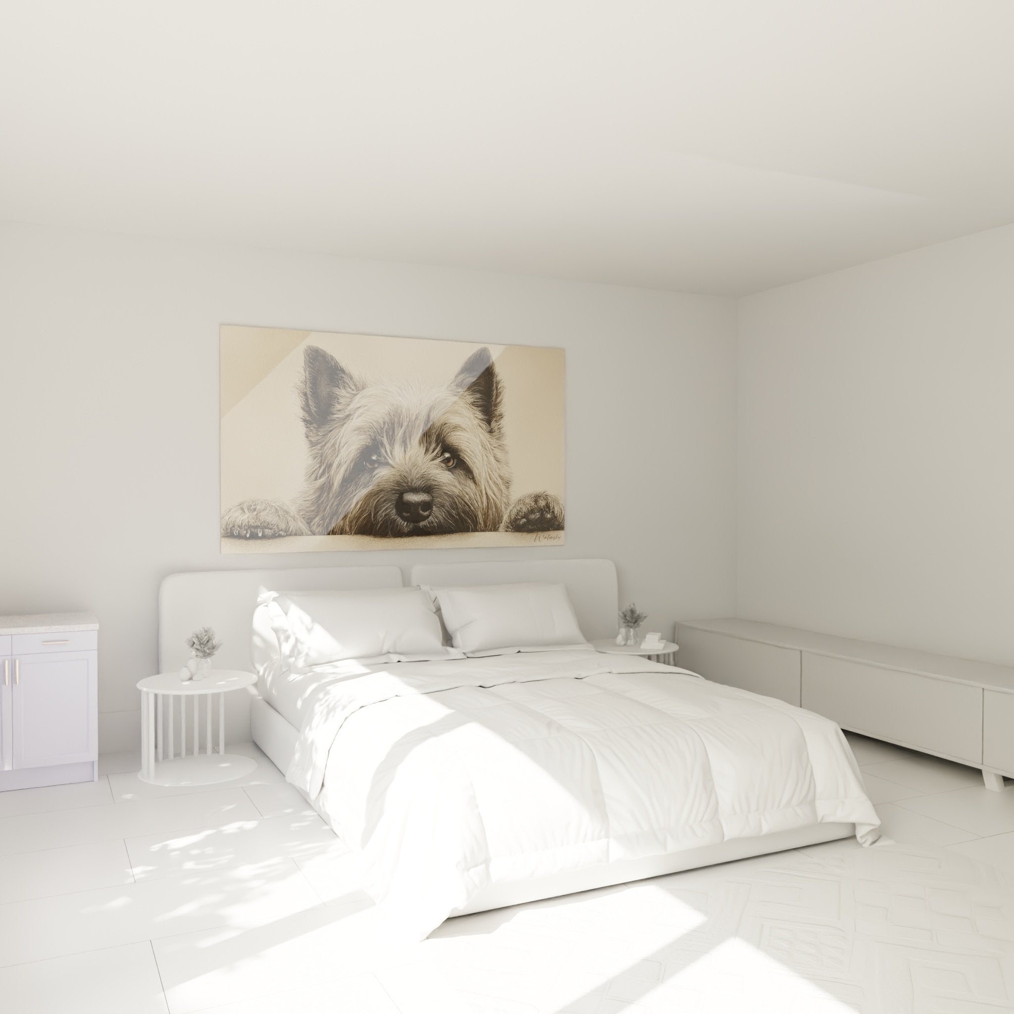 Tableau mural Cairn Terrier dans chambre decoration murale chien portrait artistique ambiance chaleureuse