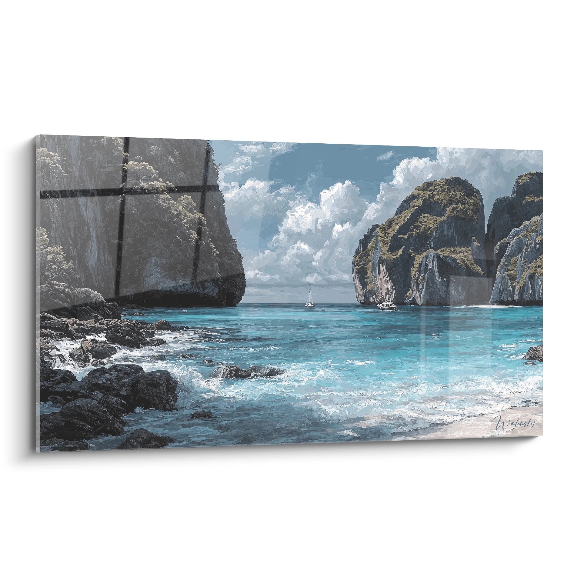 Tableau mural calanque méditerranéenne avec falaises blanches et eaux turquoise cristallines, paysage côtier réaliste