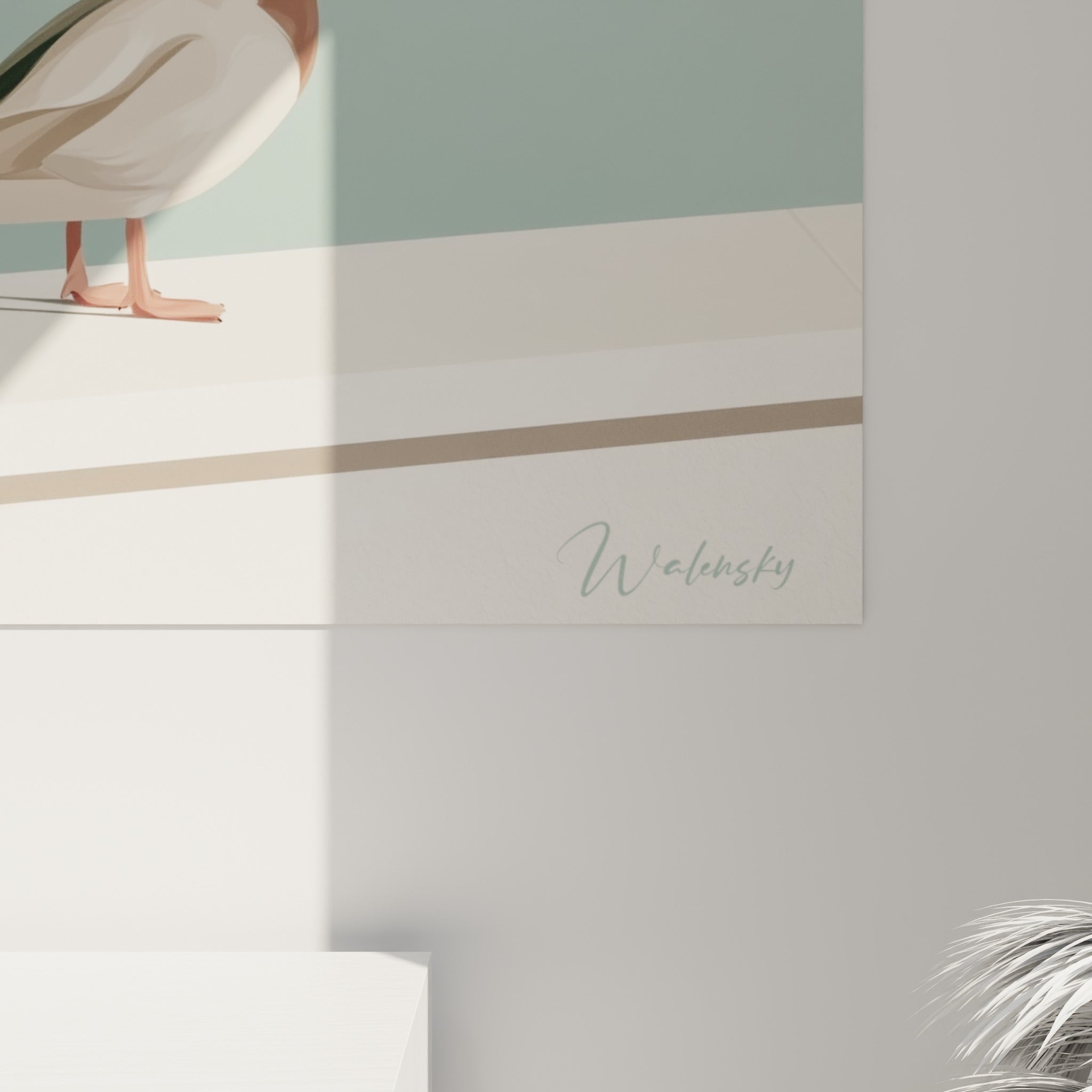 Détail des aplats vert sauge et terracotta révélant la finesse du trait sur la toile imprimée