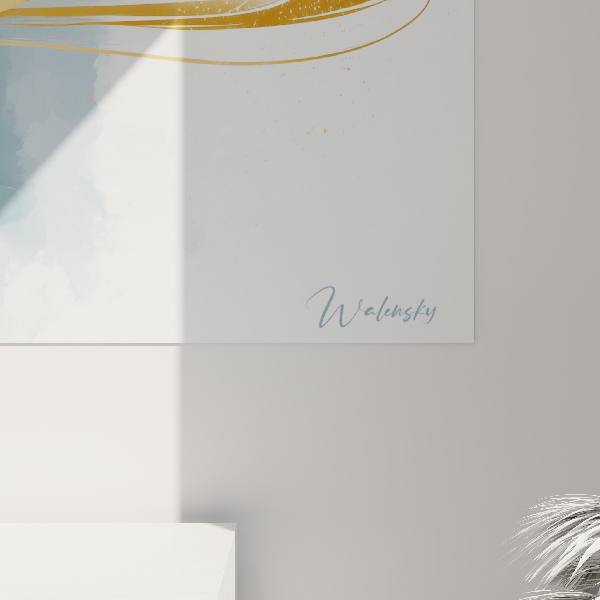 Détail des empâtements dorés et bleu marine, grain de la toile révélant les coulures du sillage circulaire