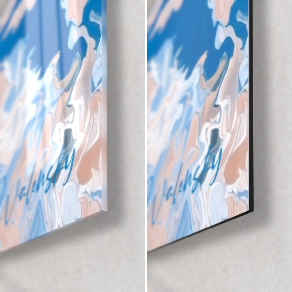 Tableau colvert immaculé aux ailes bleues, coin bas droit : verre acrylique brillant à gauche, Dibond mat, tranche de 3 mm