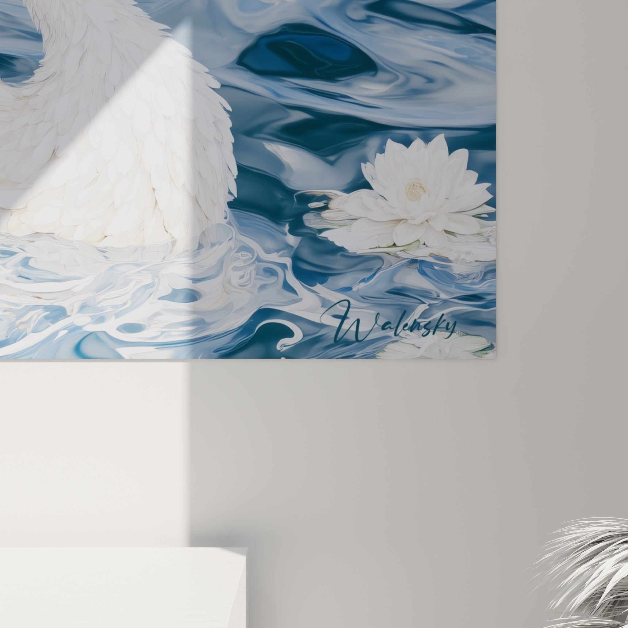 Détail des touches bleu marine et blanc crémeux, empâtements visibles sur les plumes du canard
