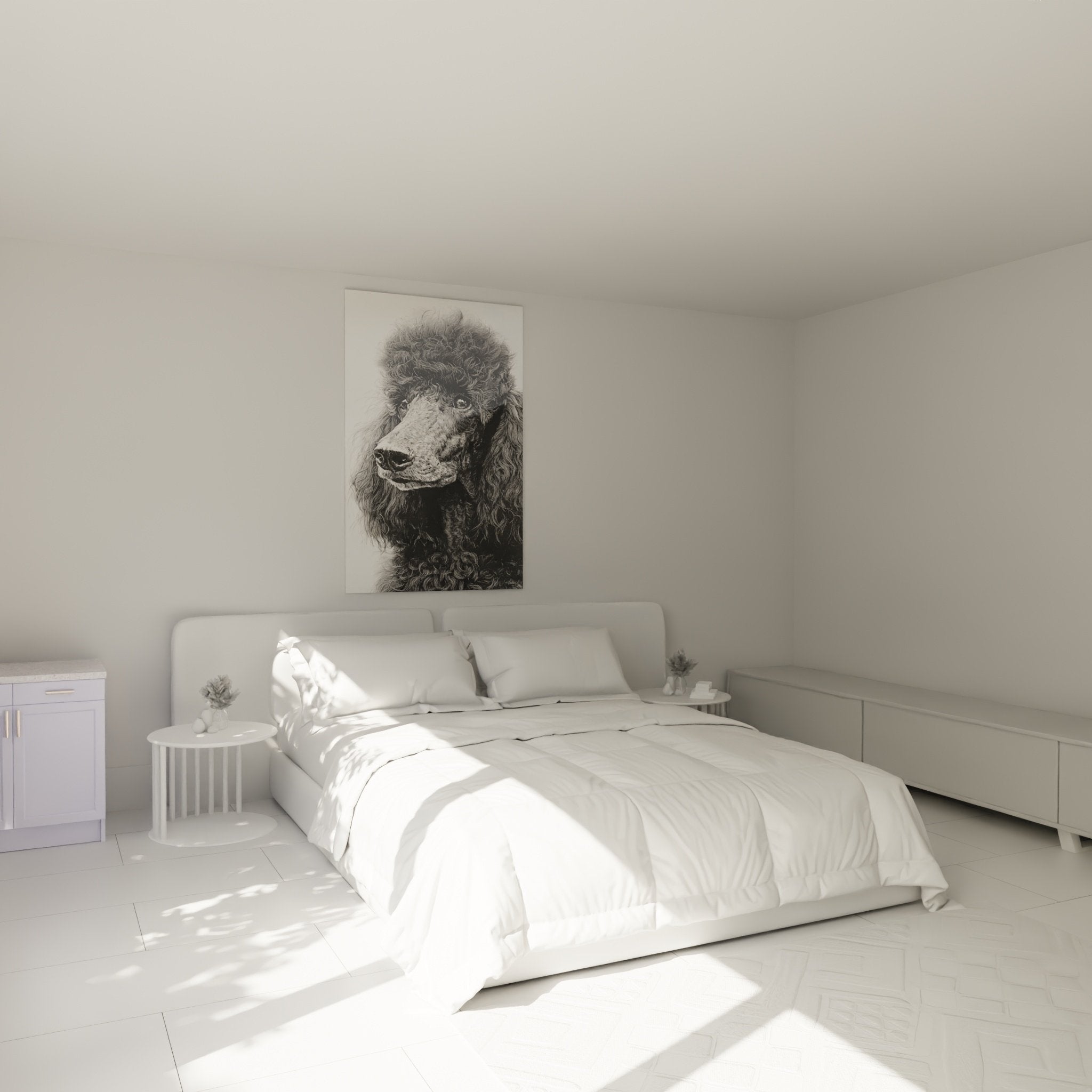 Schwarzweißes Pudel-Gemälde Schlafzimmer-Dekoration Hundeporträt elegante Wandschleife