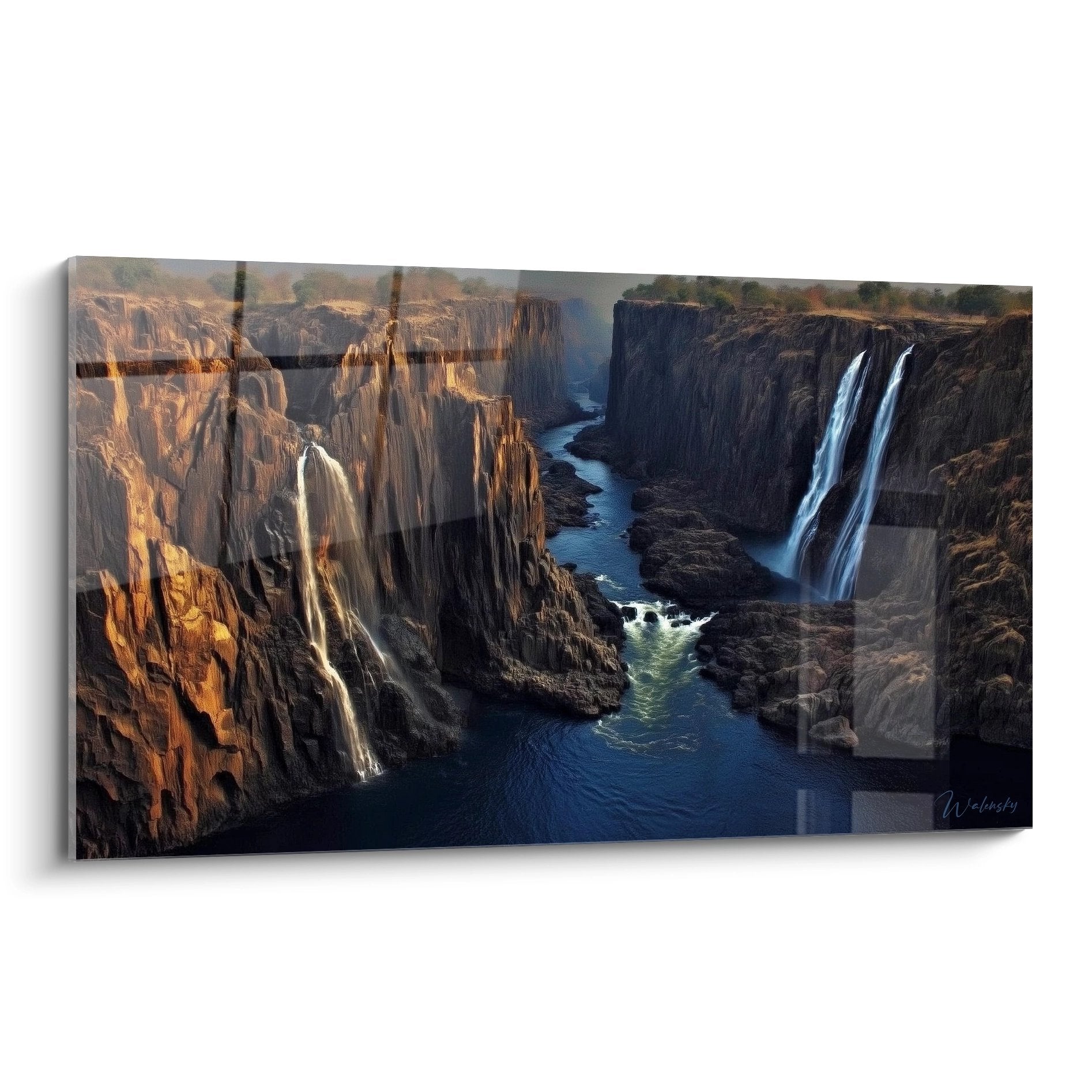 Tableau mural canyon majestueux avec cascades et gorges rocheuses aux eaux turquoise