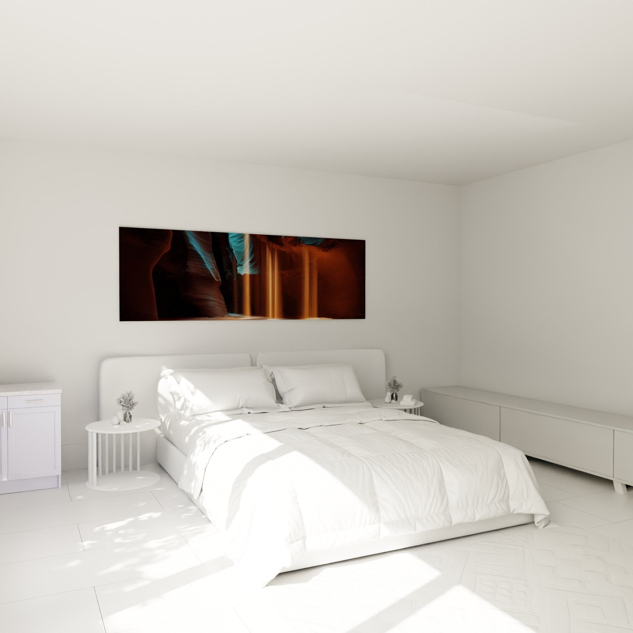 Tableau canyon rayons dorés chambre décoration murale tons chauds cuivre orange ambiance apaisante edition sable