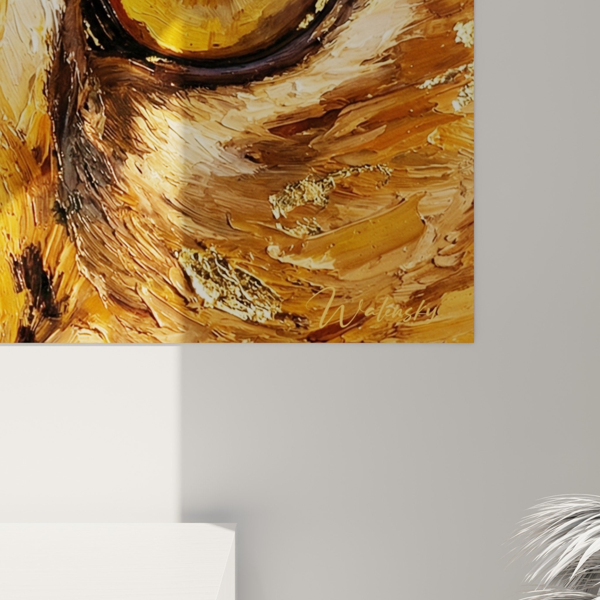 Caracal Gemälde Wandkunst durchdringende Augen moderne Inneneinrichtung Tier-Stil warme Töne