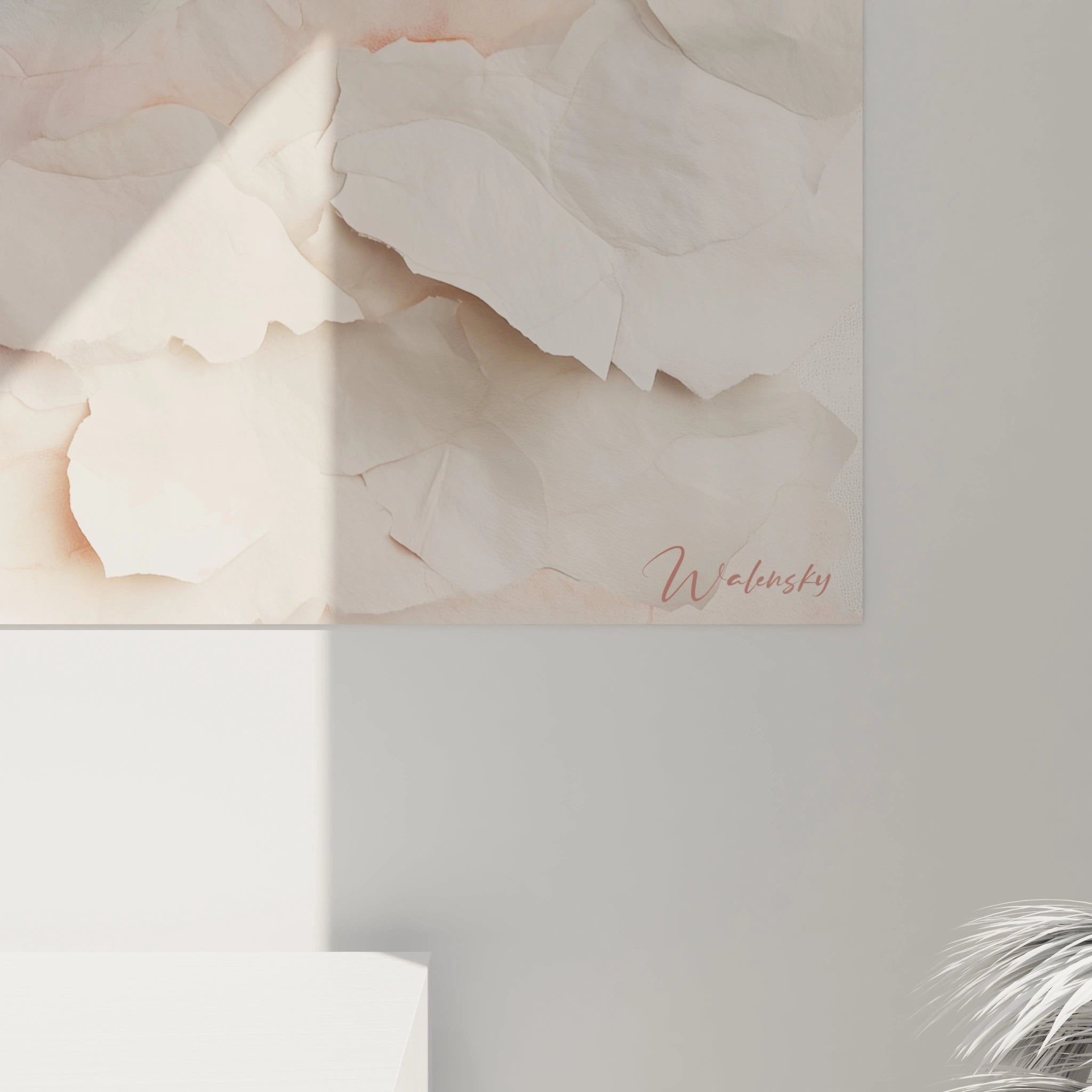 Tableau texturé abstrait de Walensky avec des formes douces et des nuances de crème