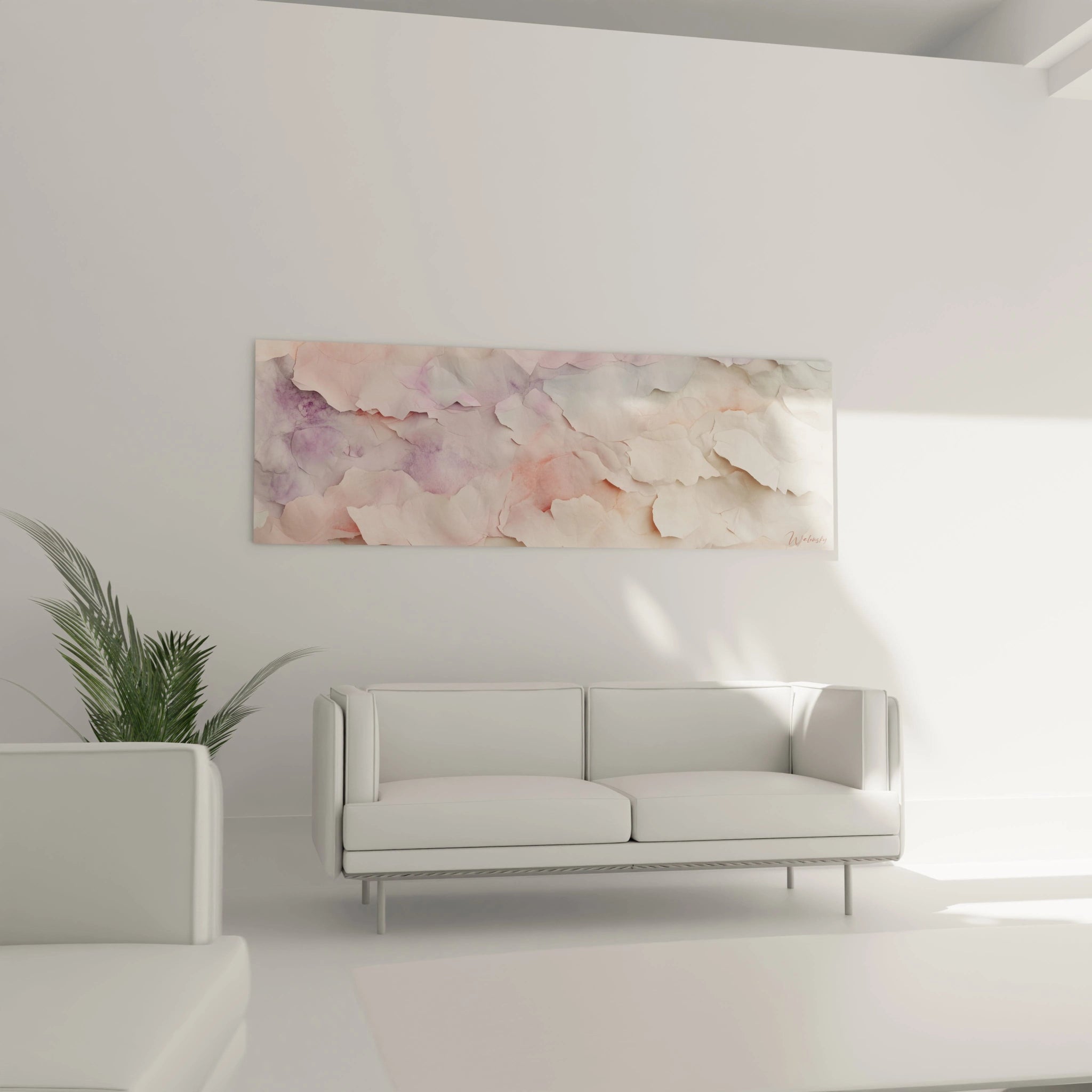 Tableau texturé abstrait Walensky aux teintes douces pour décorer un salon moderne