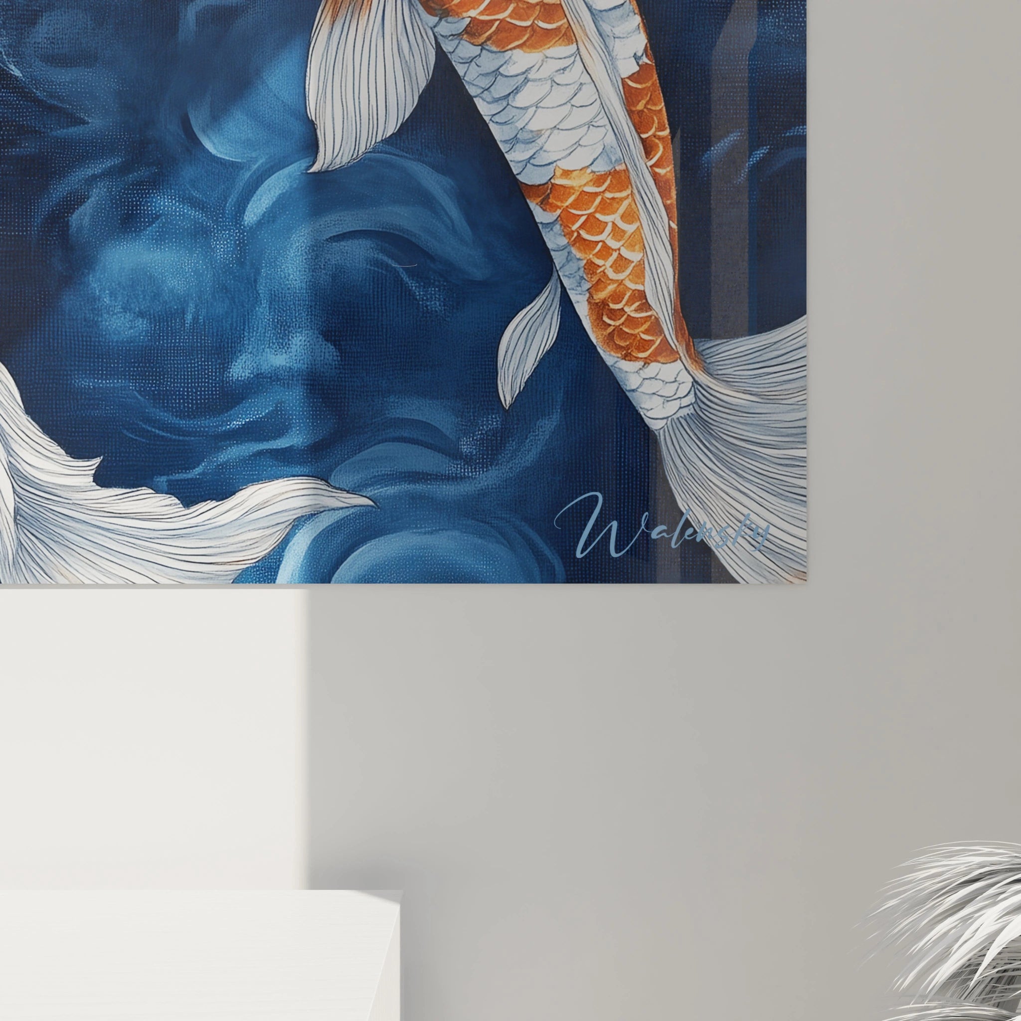 Tableau carpe koi de Walensky avec des couleurs vives et des détails raffinés