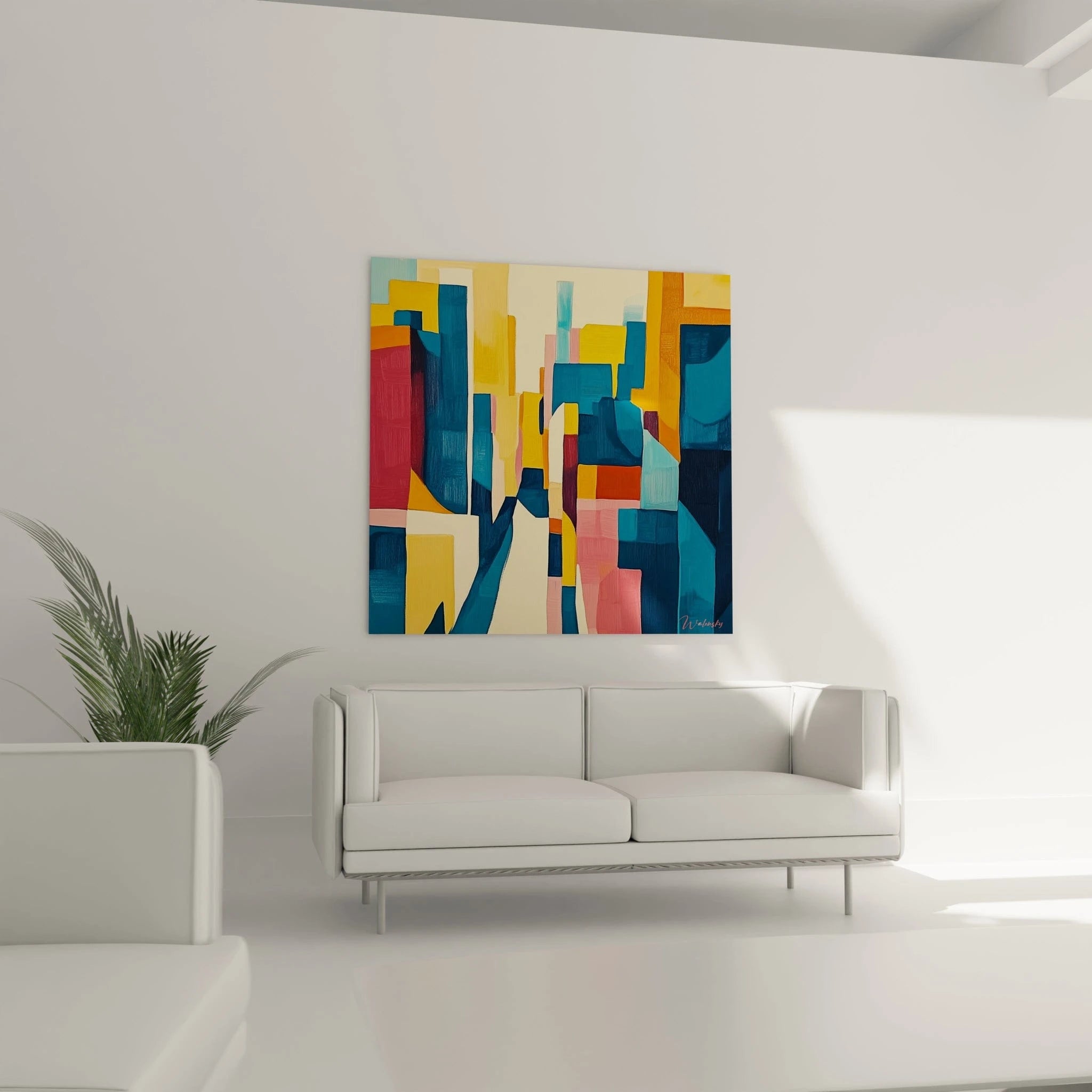 Tableau cubisme abstrait de Walensky avec des formes géométriques colorées pour une décoration moderne