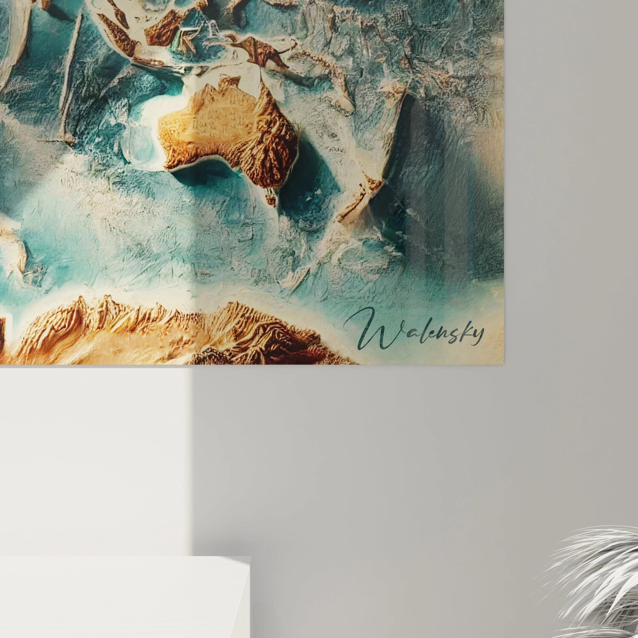 vue de près tableau carte du monde textures granulées reliefs continents sculptés détails océans bleu profond inspiration exploration