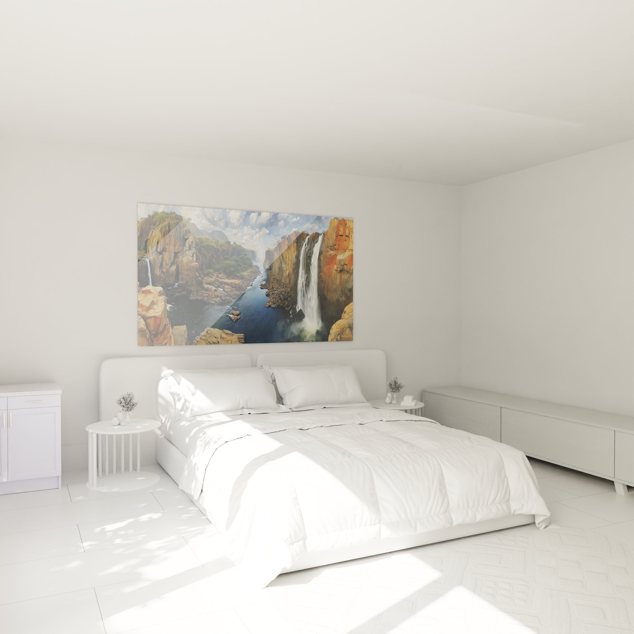 Tableau cascade canyon dans chambre moderne, décoration murale paysage naturel falaises