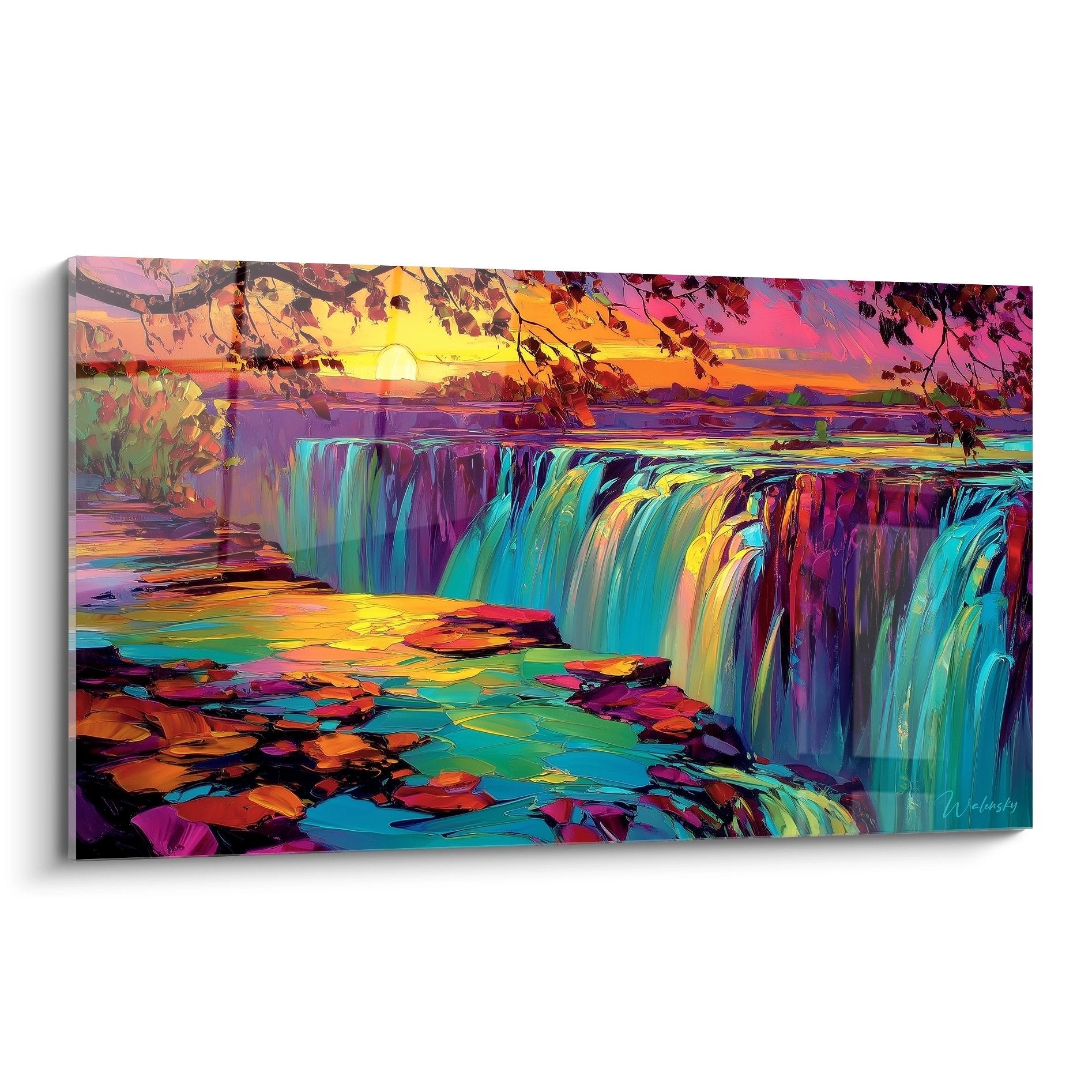 Tableau cascade aux couleurs vives et psychédéliques, art mural moderne pour décoration contemporaine