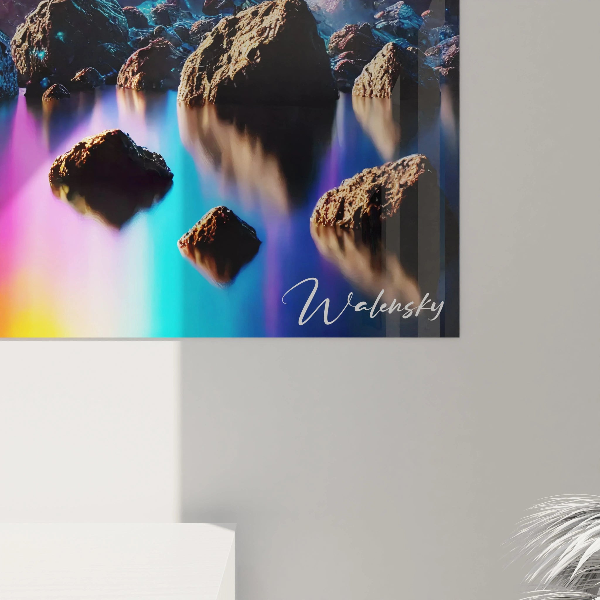 Les détails vibrants de ce tableau espace révèlent des textures fascinantes. Les fragments d'astéroïdes et les effets lumineux abstraits capturent la puissance et la fragilité de l'univers.