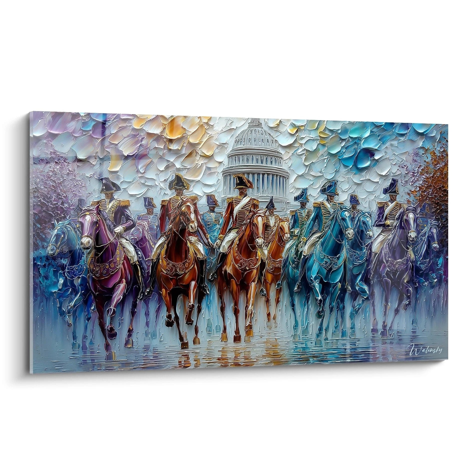 Tableau mural Walensky tableau cavalerie impériale colorée montrant cavaliers à cheval devant un dôme