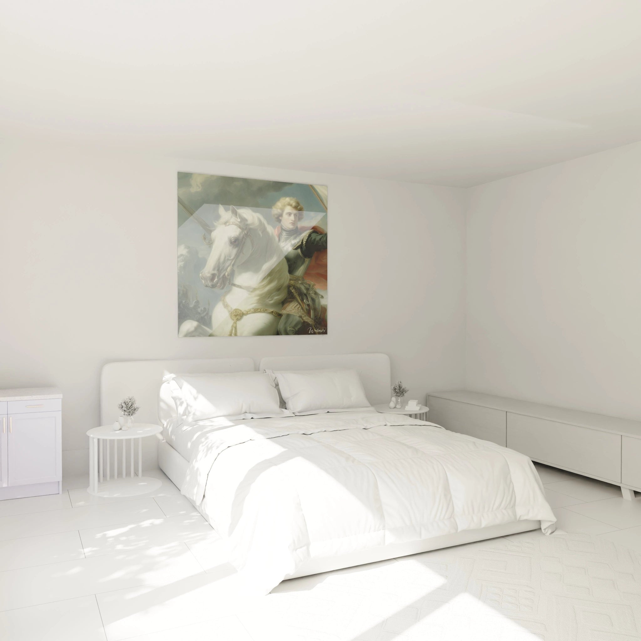 Walensky tableau néo classique cavalier montrant un cavalier à cheval blanc au dessus d un lit dans une chambre blanche