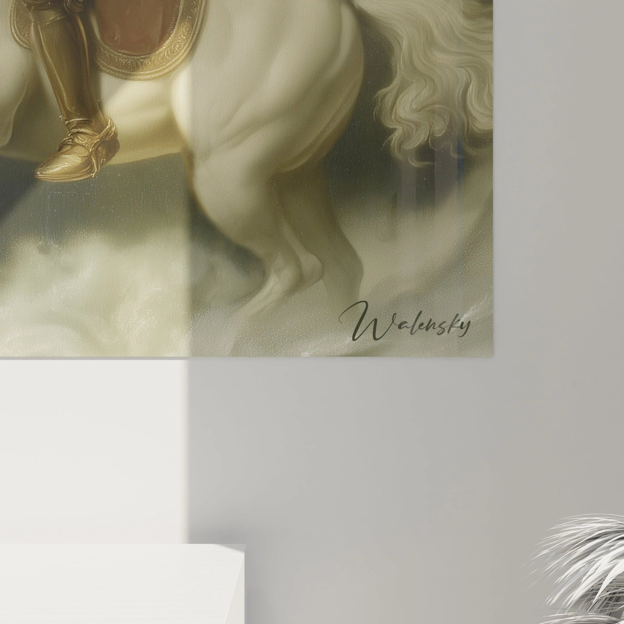 Tableau mural Walensky peinture néo classique représentant une scène en barque et figure équestre tableau néo classique cavalier