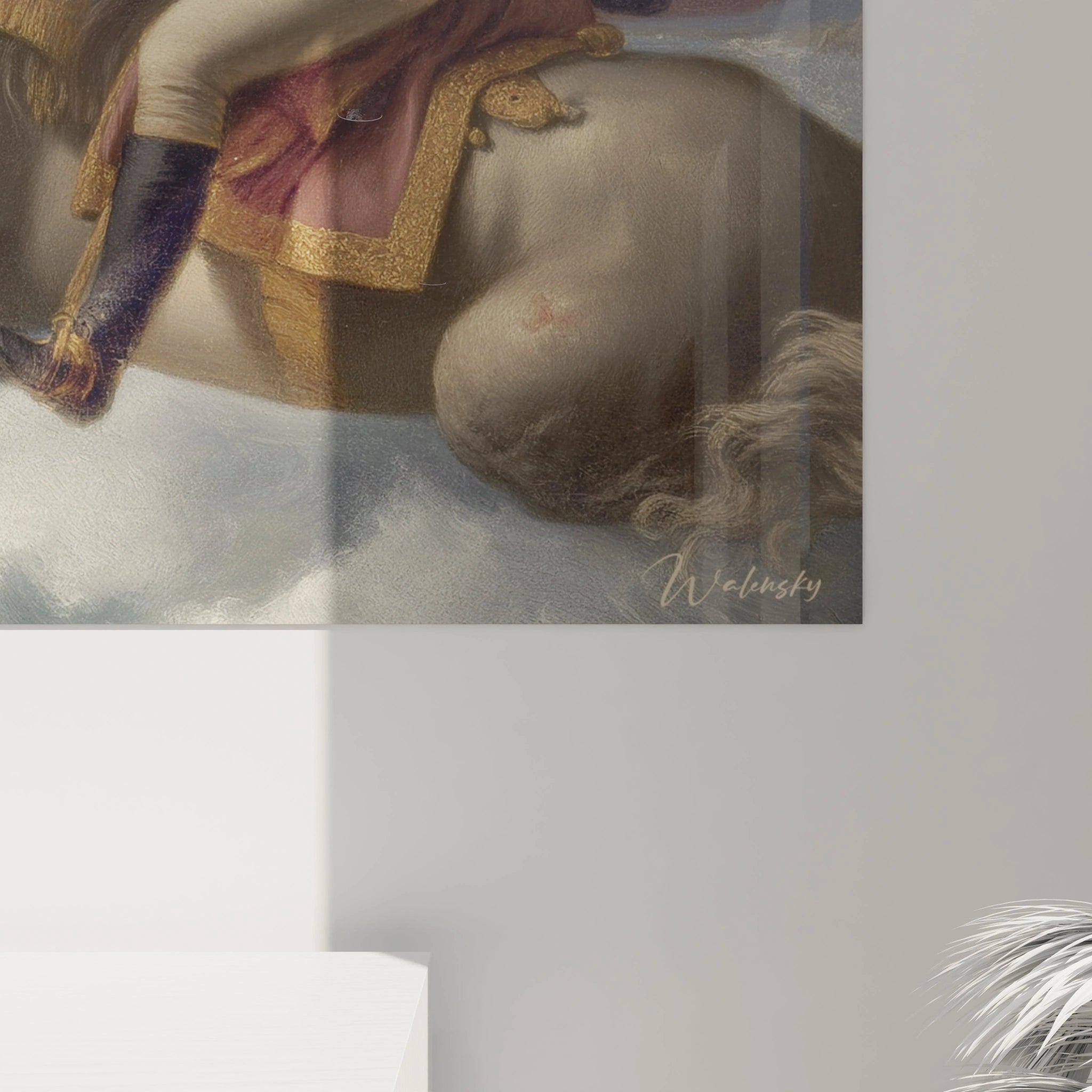 Tableau mural Walensky tableau cavalier néo classique montrant cavalier en habit doré sur cheval blanc