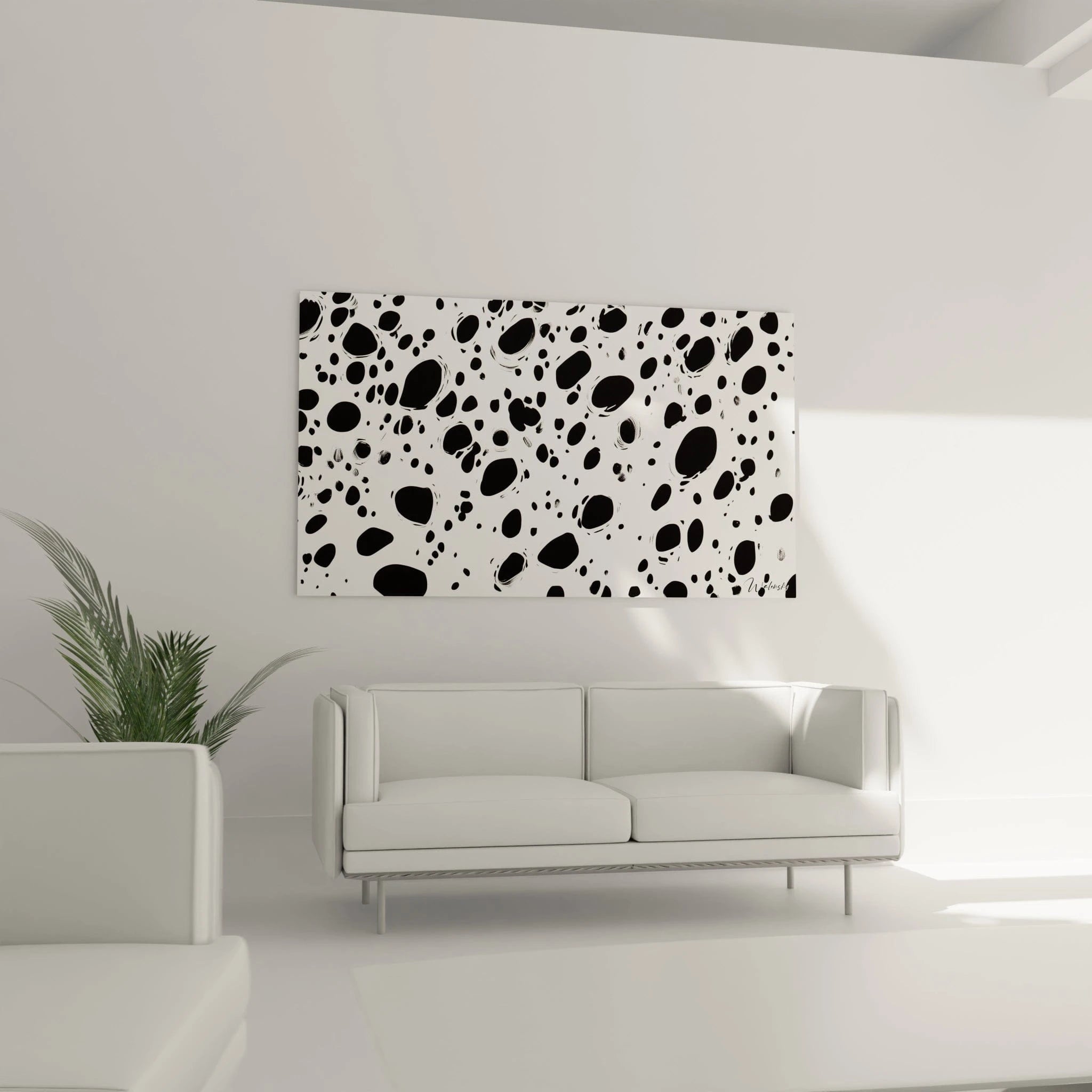 Tableau tacheté noir et blanc de Walensky, parfait pour décorer un espace moderne