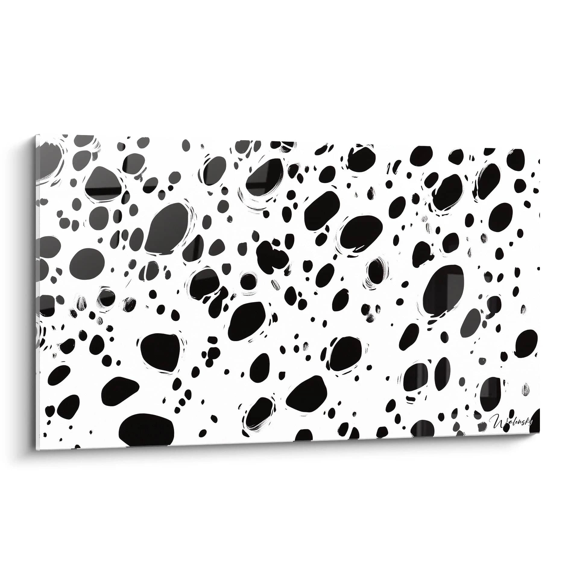 Tableau tacheté noir et blanc de Walensky avec des motifs abstraits modernes