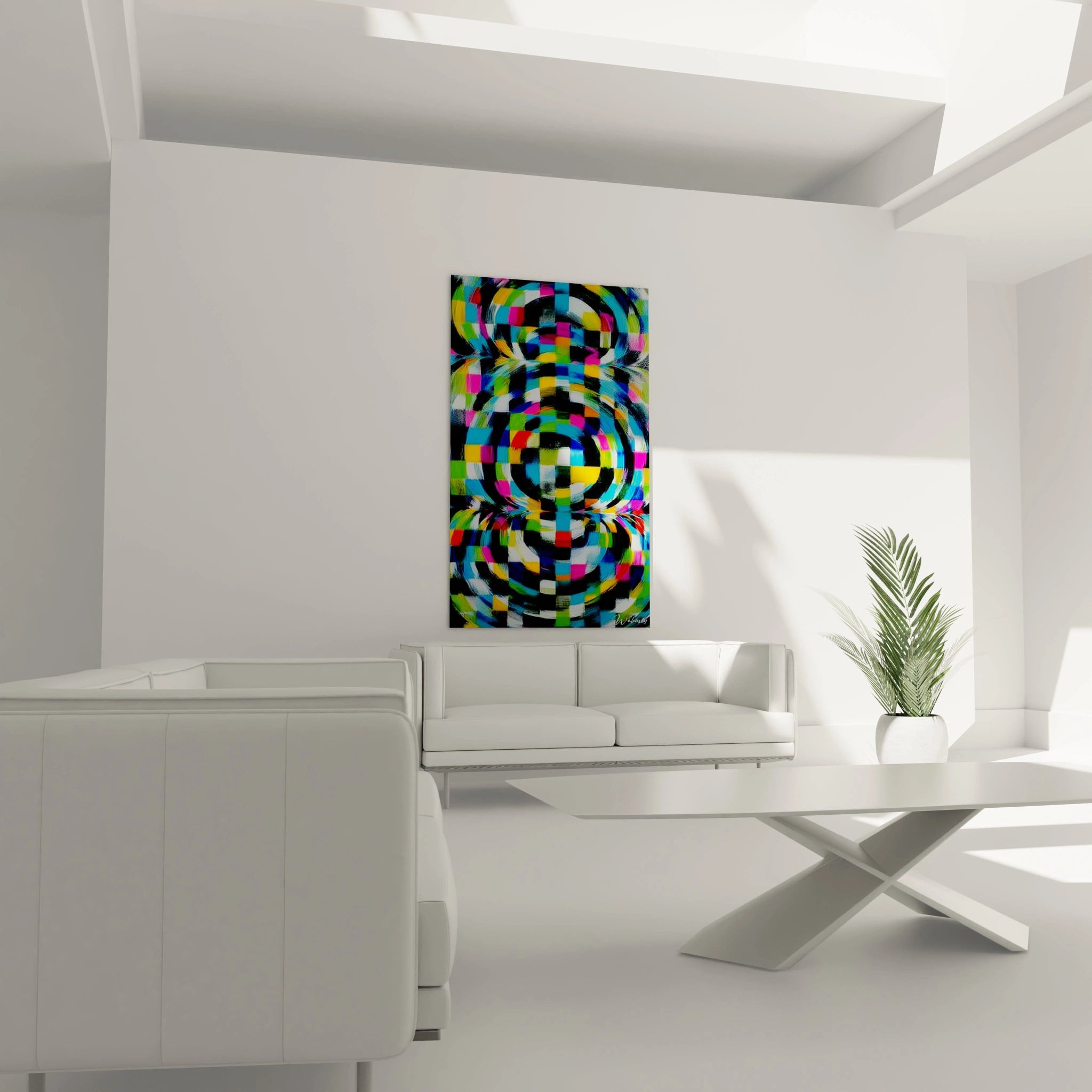 tableau op art design moderne Walensky peinture murale colorée géométrique pour salon minimaliste