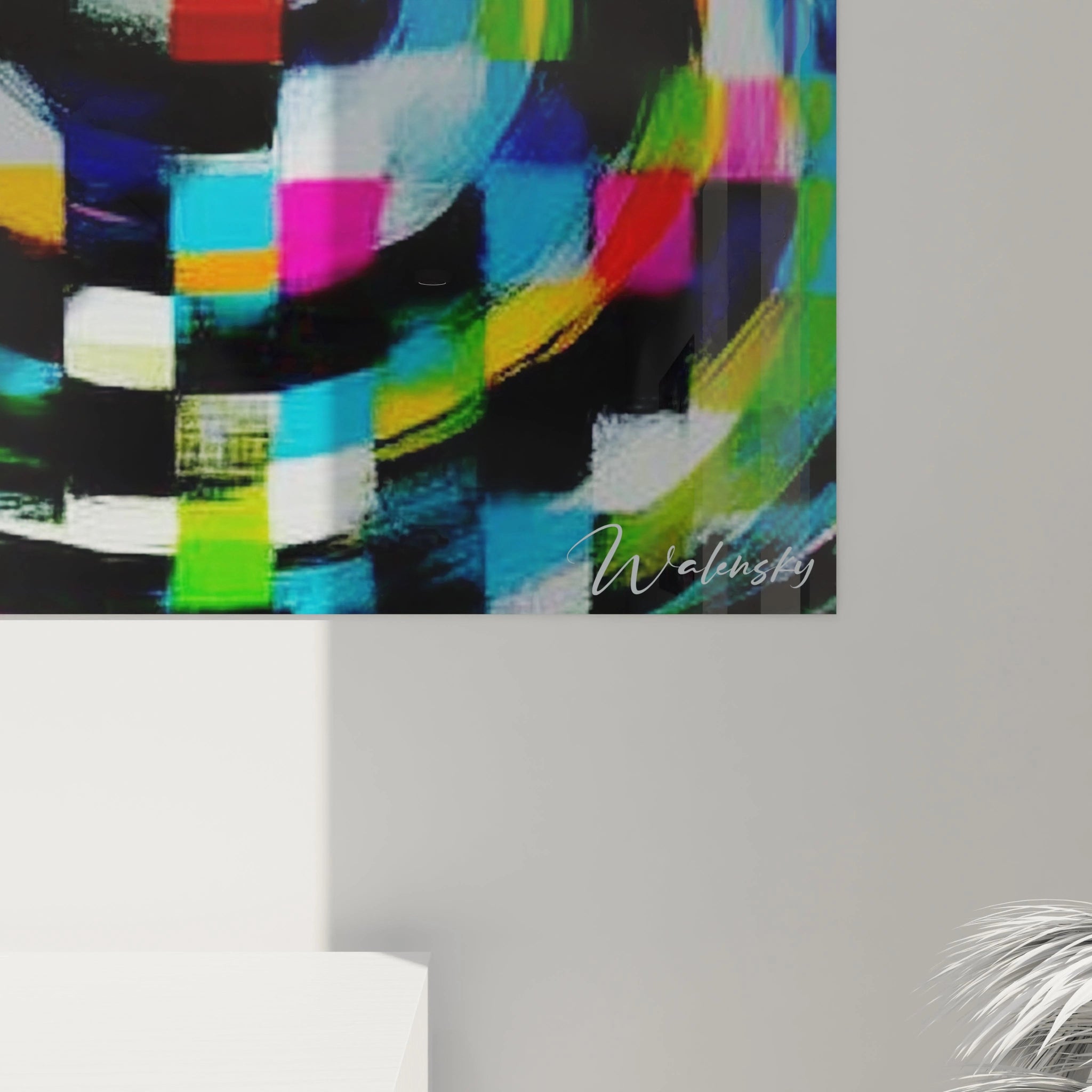 Walensky tableau op art design moderne coloré géométrique mural avec signature en bas à droite